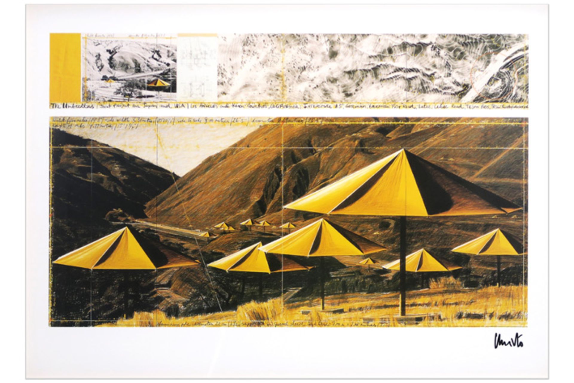 Christo and Jeanne-Claude signed offset print of the project "The Umbrella's" || CHRISTO (1935 -