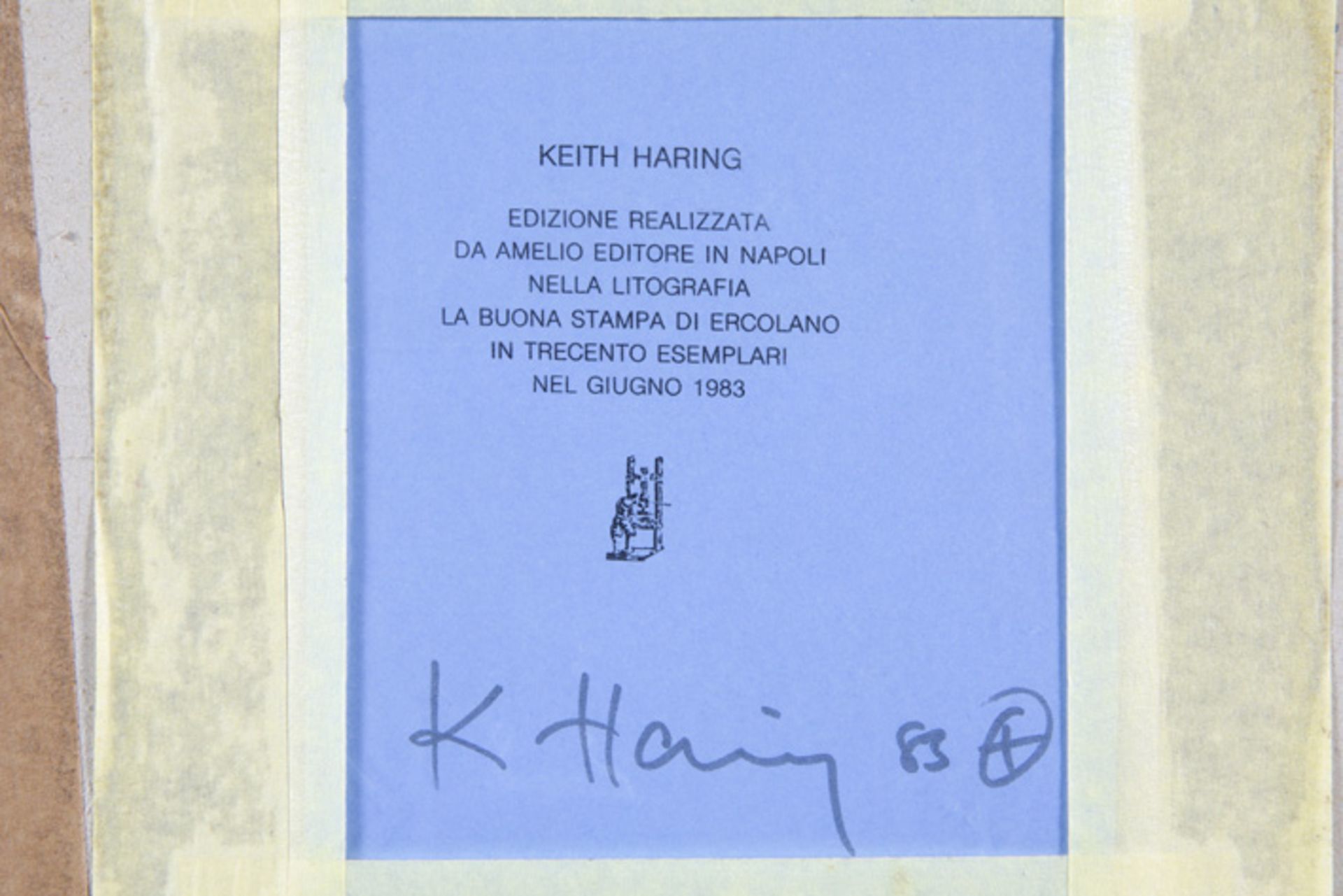 Keith Haring signed and (19)83 dated lithograph with on the back a attestation by the editor "Amelio - Image 4 of 4