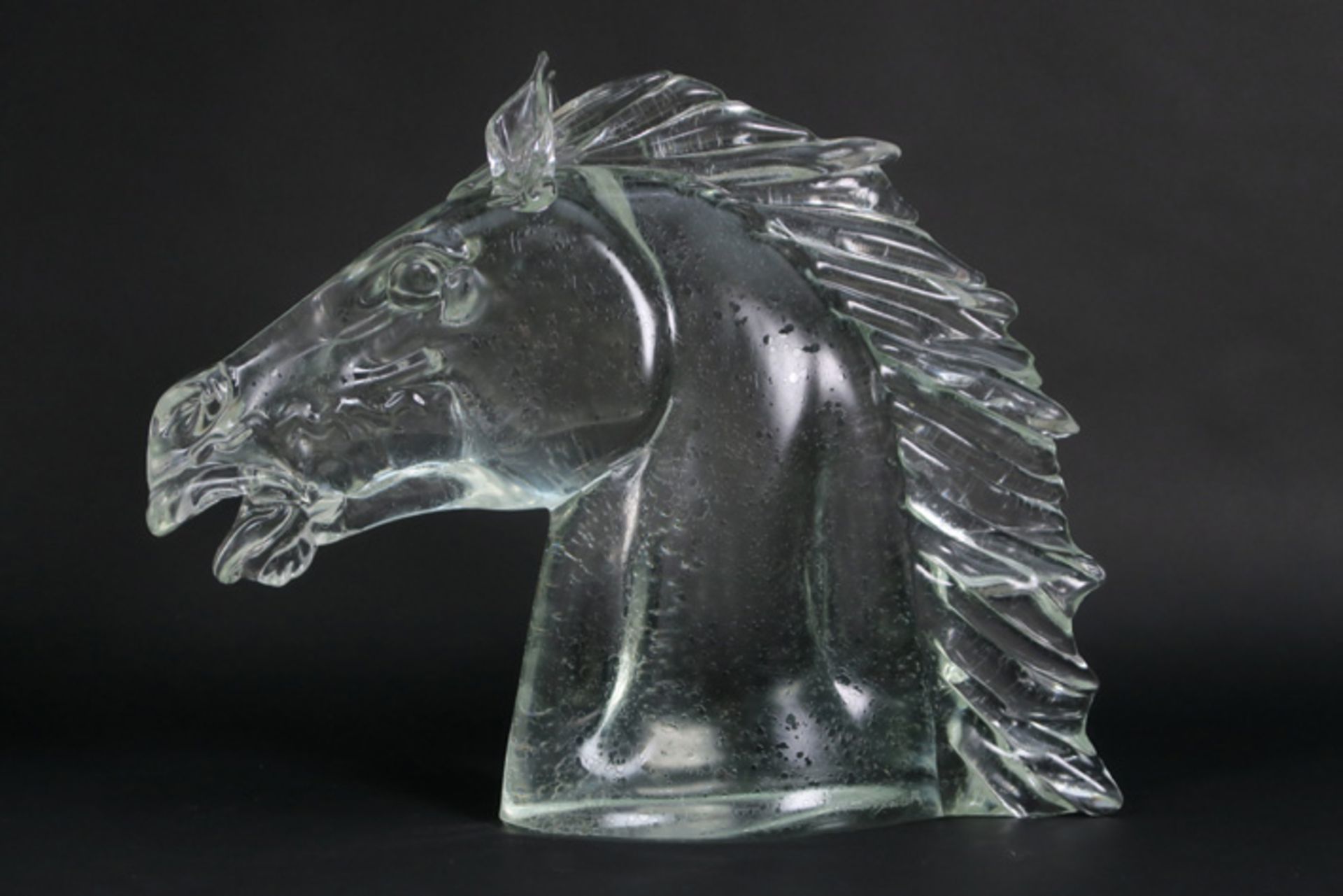 Arnaldo Zanella "horse head" sculpture in glass by vetreria Franco Schiavon, Murano - signed ||