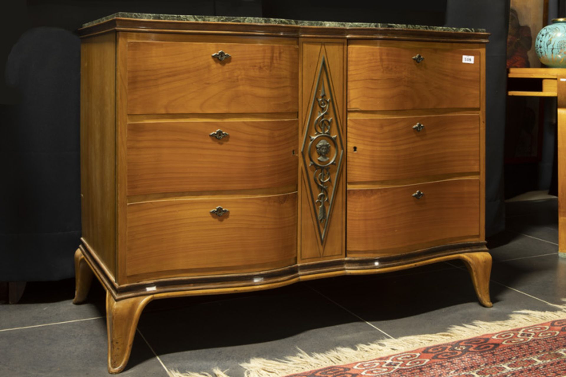 Belgian vintage chest of drawers in cherrywood with neoclassical mountings in bronze - attributed to