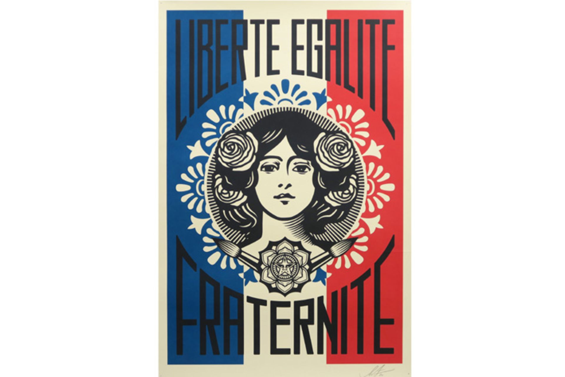 Obey signed "Liberté Egalité Fraternité" offset lithograph in colors - signed and dated 2020 || OBEY