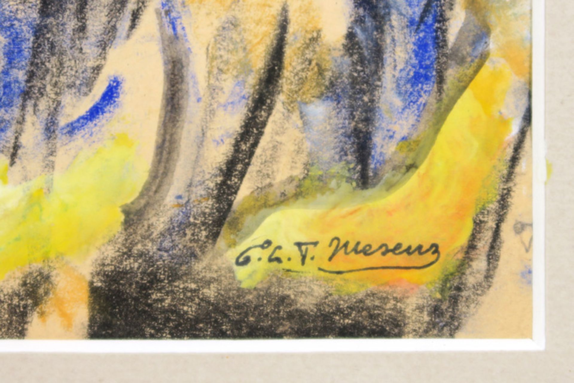 20th Cent. Belgian mixed media (charcoal and aquarelle) - signed Edouard L.T. Mesens || MESENS - Image 2 of 3