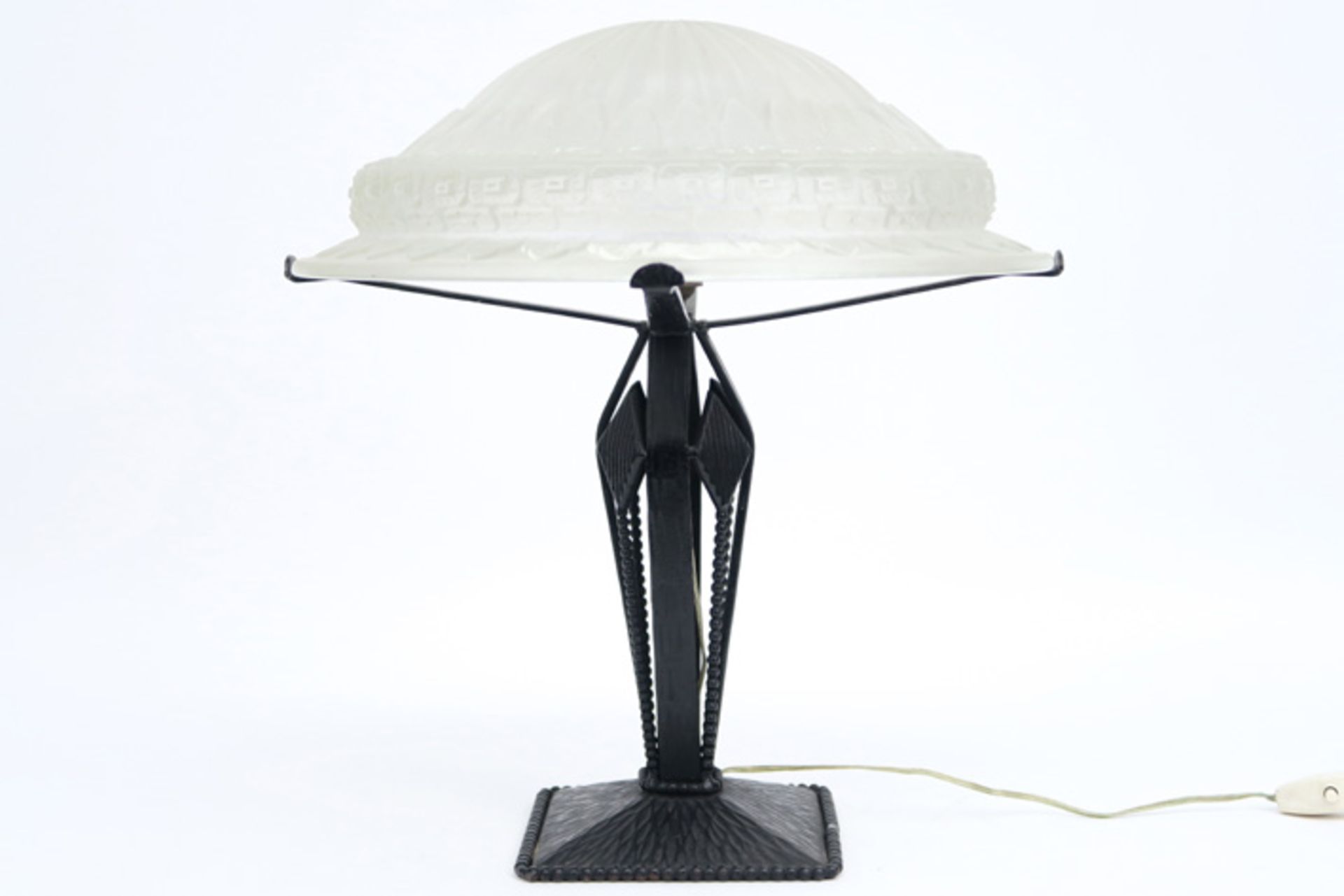 Schneider France signed Art Deco lamp in wrought iron and thick clear glass || SCHNEIDER FRANCE