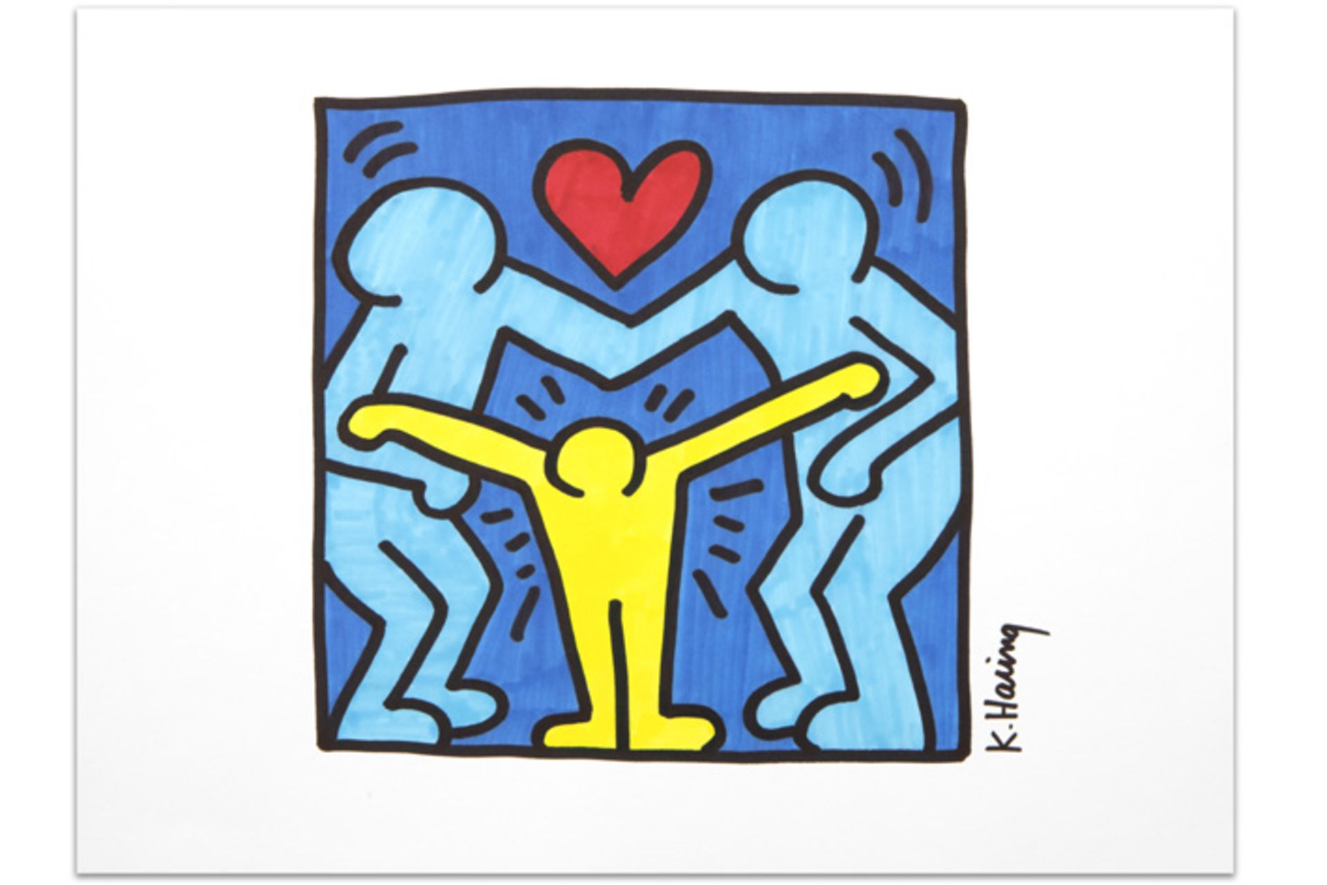 Keith Haring signed drawing in colors - with on the back an authentication by the Keith Haring