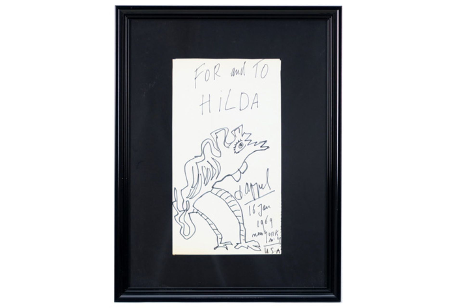 Karel Appel signed drawing with a dedication dated January the 16th of 1969 New York || APPEL - Bild 3 aus 3