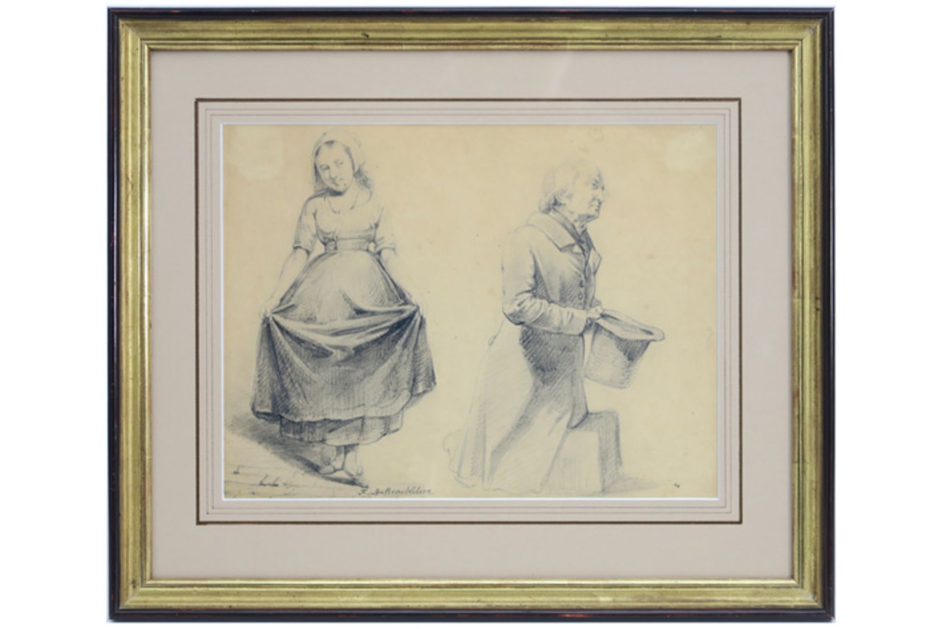 two 19th Cent. Belgian drawings - signed Ferdinand De Braekeleer || DE BRAEKELEER FERDINAND ( - Image 3 of 3