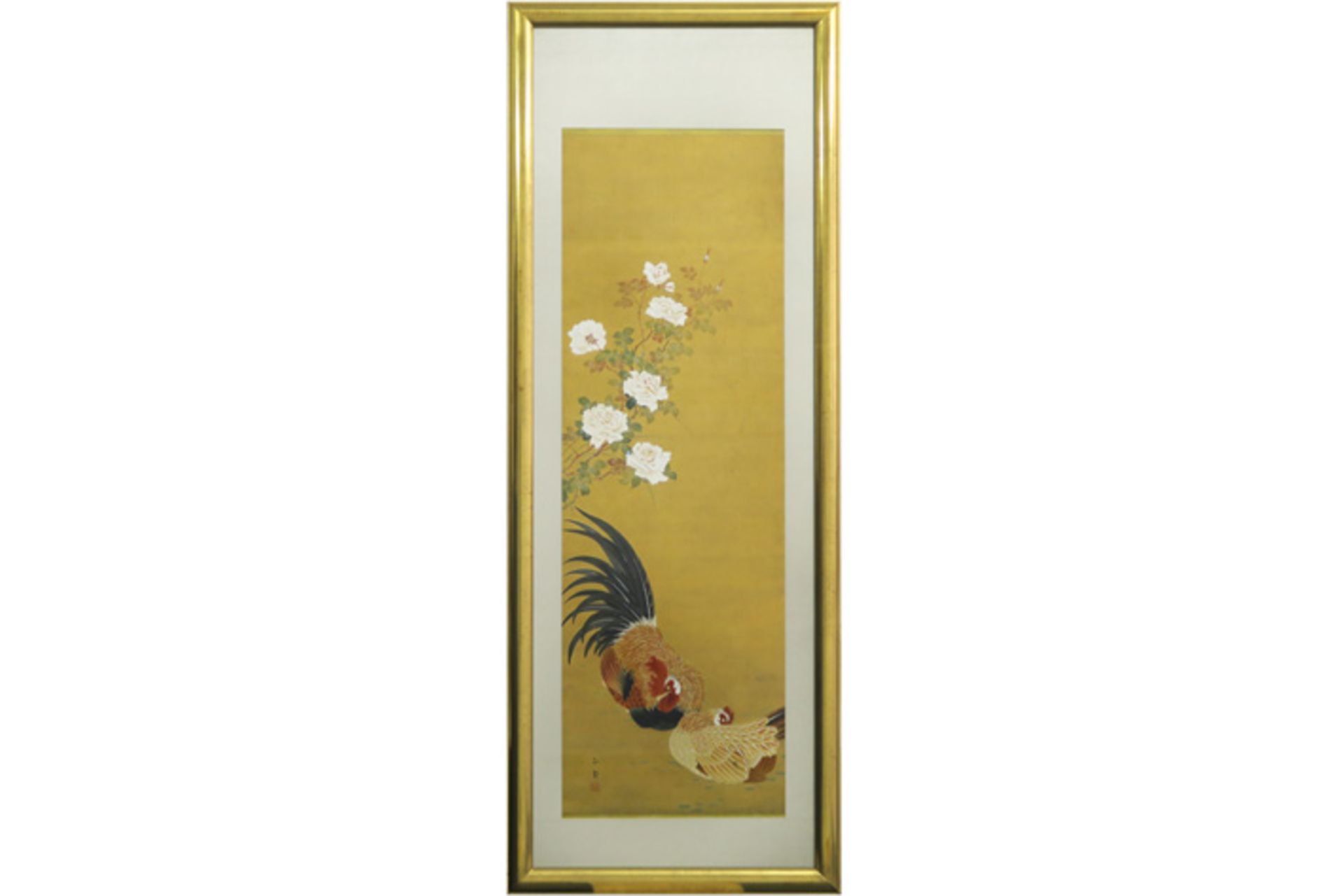framed Chinese "Cock and Hen" painting - marked former collection of Jeanette Jongen ( - Image 4 of 4