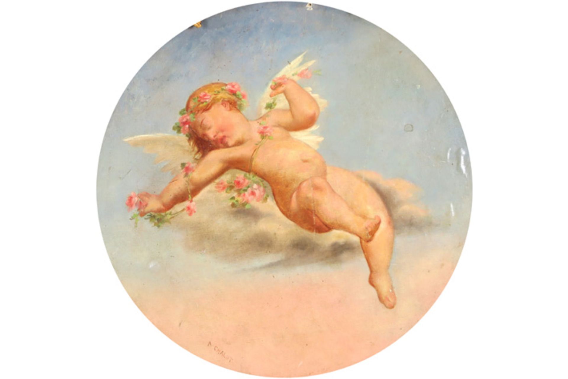 19th Cent. French round oil on canvas - signed Antoine Chalot || CHALOT ANTOINE (1825 - ca 1880)