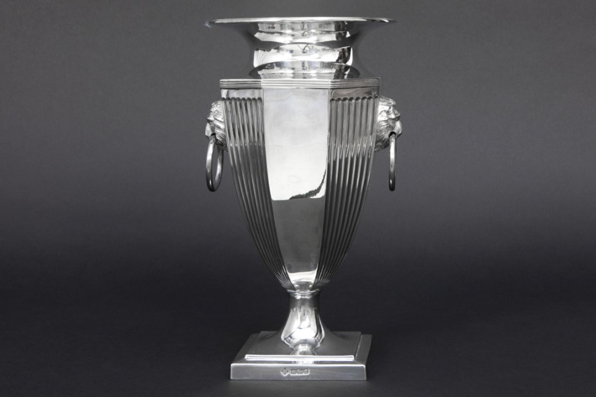 English neoclassical vase in marked and "Martin & Hall" signed silver || MARTIN & HALL