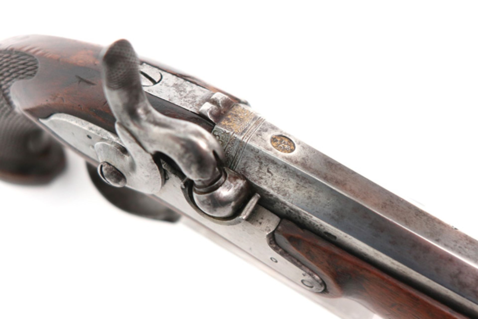 pair of antique, marked duelling guns || Paar antieke gemerkte duelleerpistolen in hout en metaal - Image 3 of 3