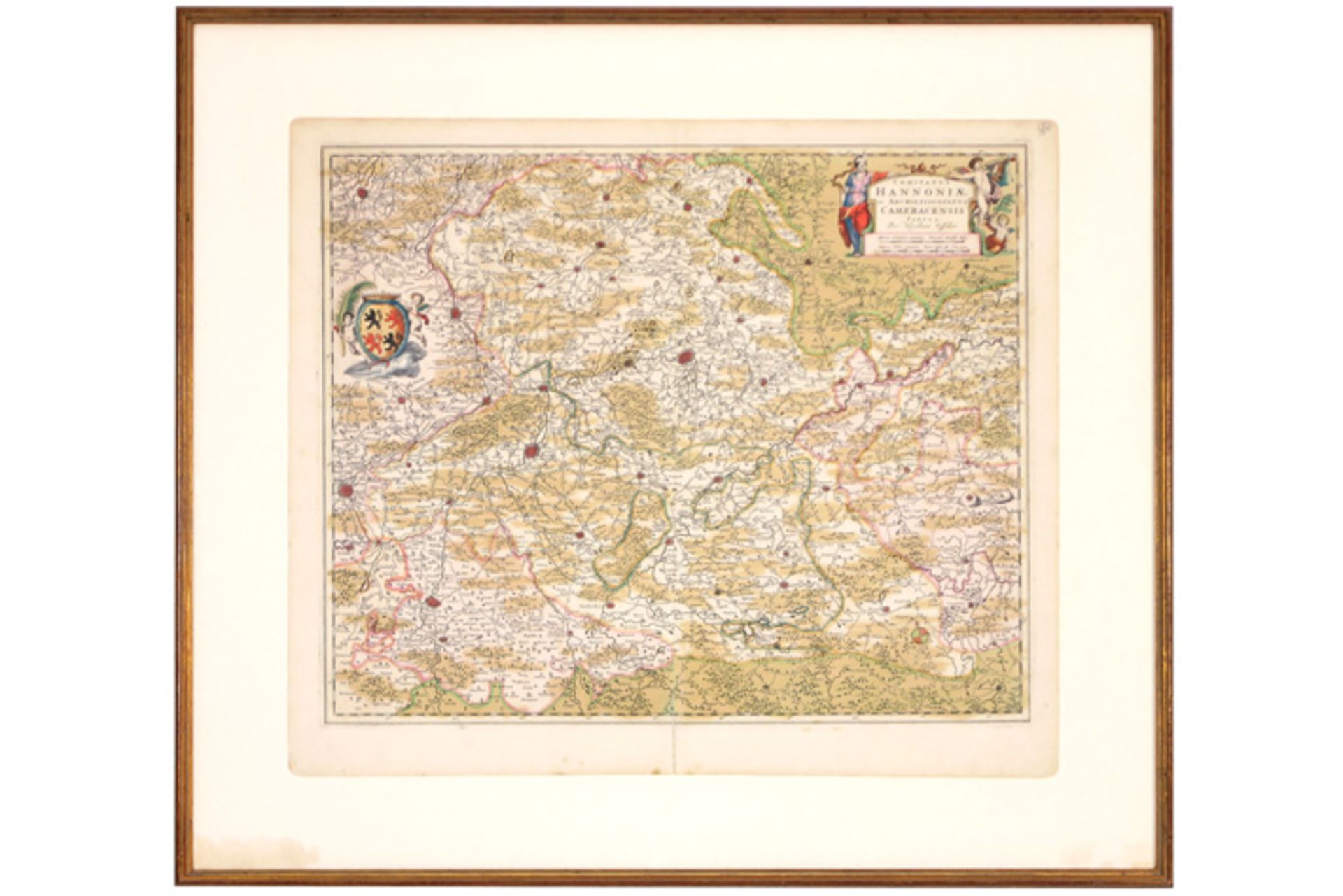 two framed 18th Cent. engravings each with a map of Hainaut and surroundings || Lot van twee - Image 4 of 7