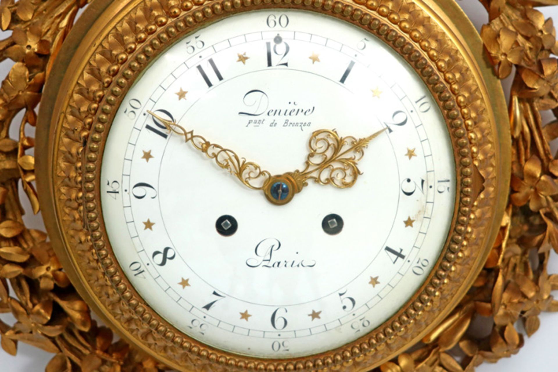 19th Cent. French "Denière à Paris" neoclassical wallclock in gilded bronze - signed on the face and - Image 2 of 5