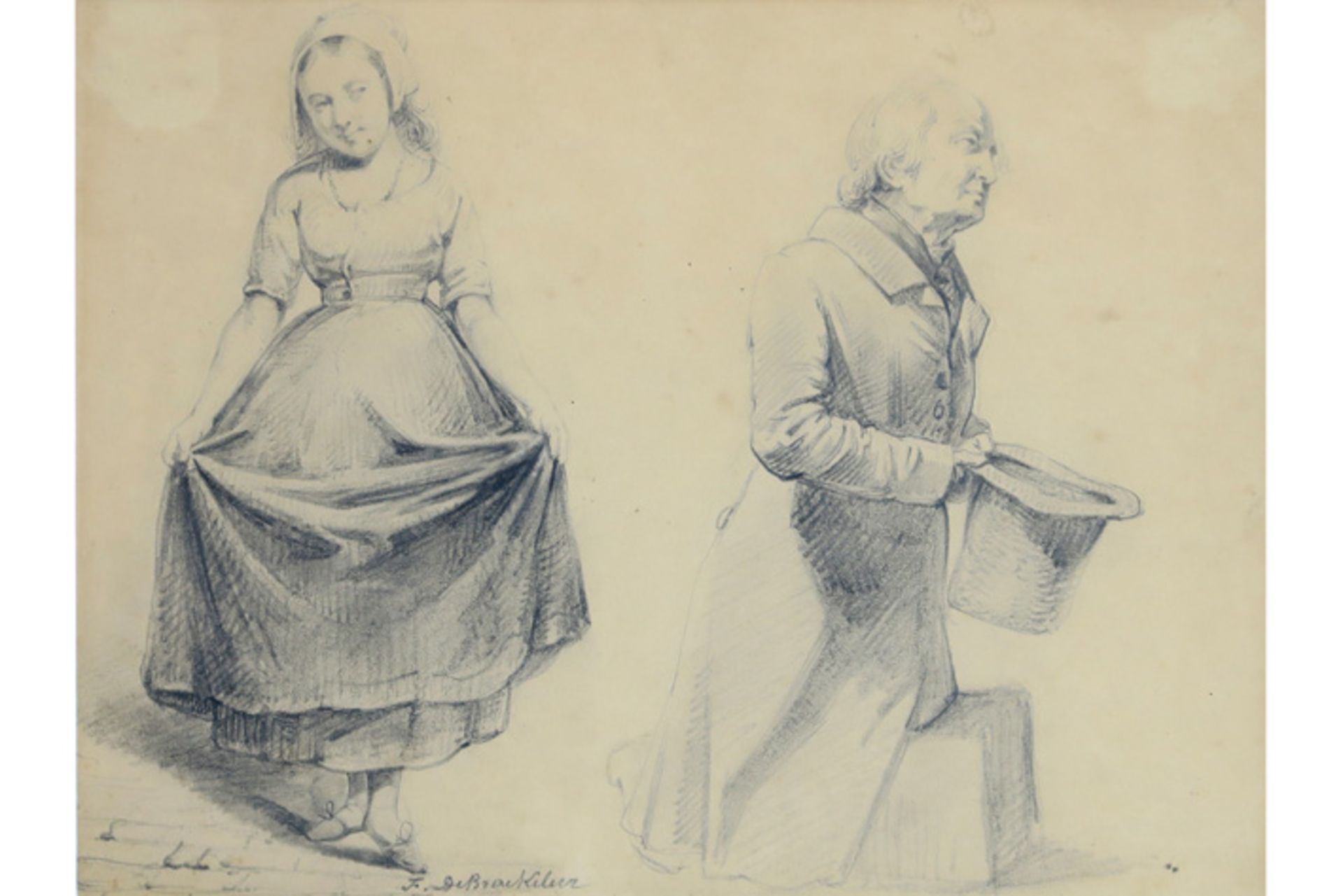 two 19th Cent. Belgian drawings - signed Ferdinand De Braekeleer || DE BRAEKELEER FERDINAND (
