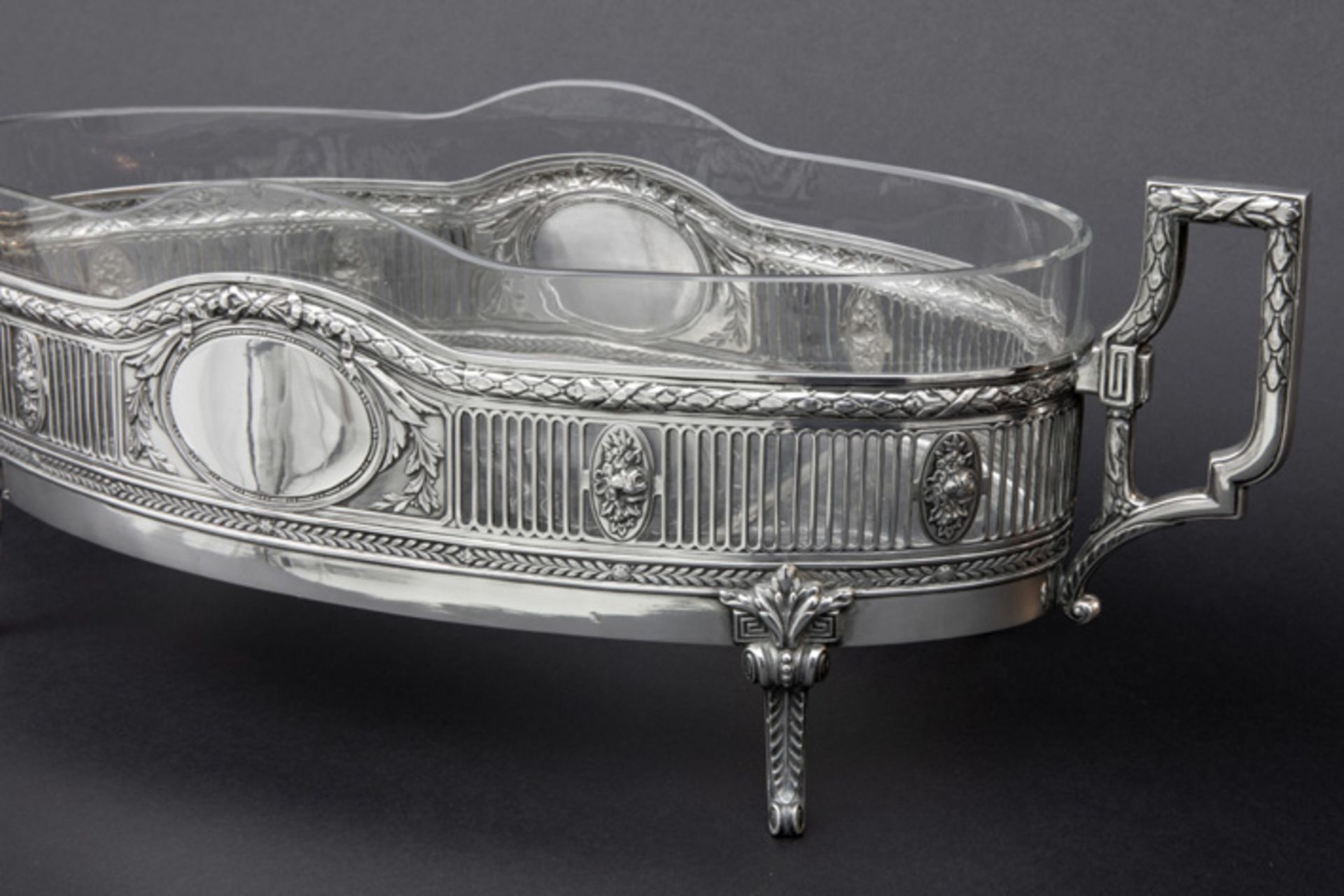antique German neoclassical centerpiece with a bowl in clear glass and a mounting in marked - Image 2 of 3