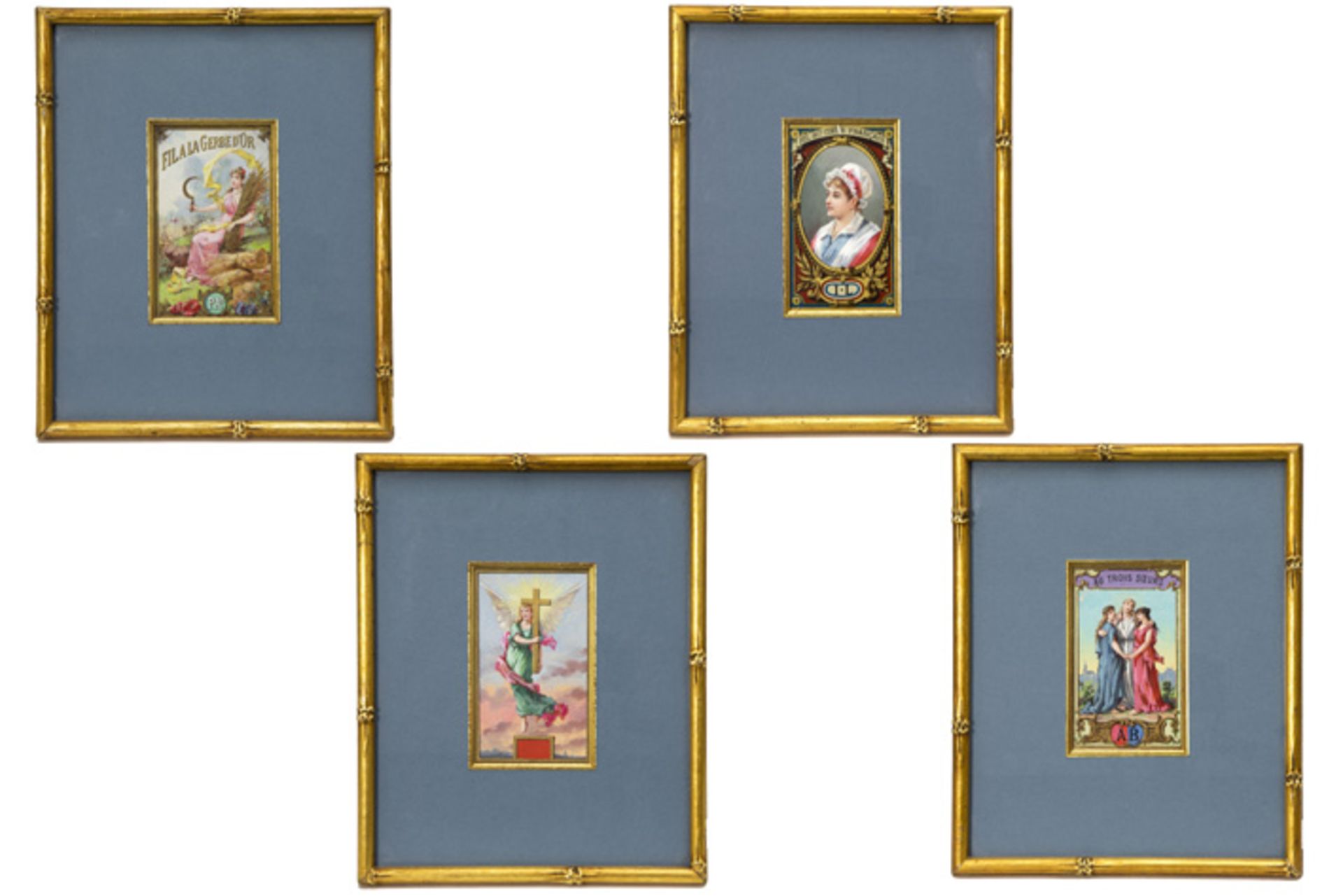 set of four 19th Cent. advert gouaches with one or more ladies || Reeks van vier negentiende - Image 2 of 14