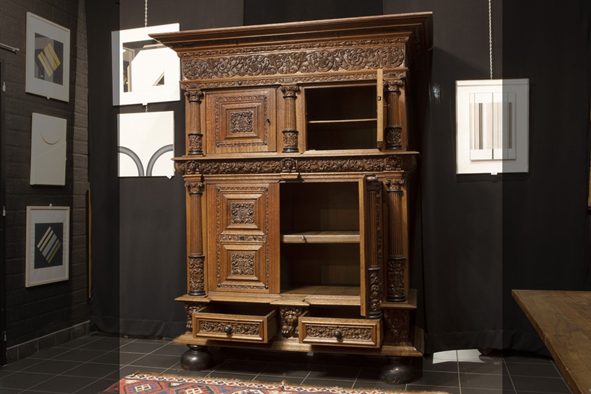 superb 17th Cent. Renaissance style cabinet in oak and ebony with very finely sculpted panels with - Image 2 of 3