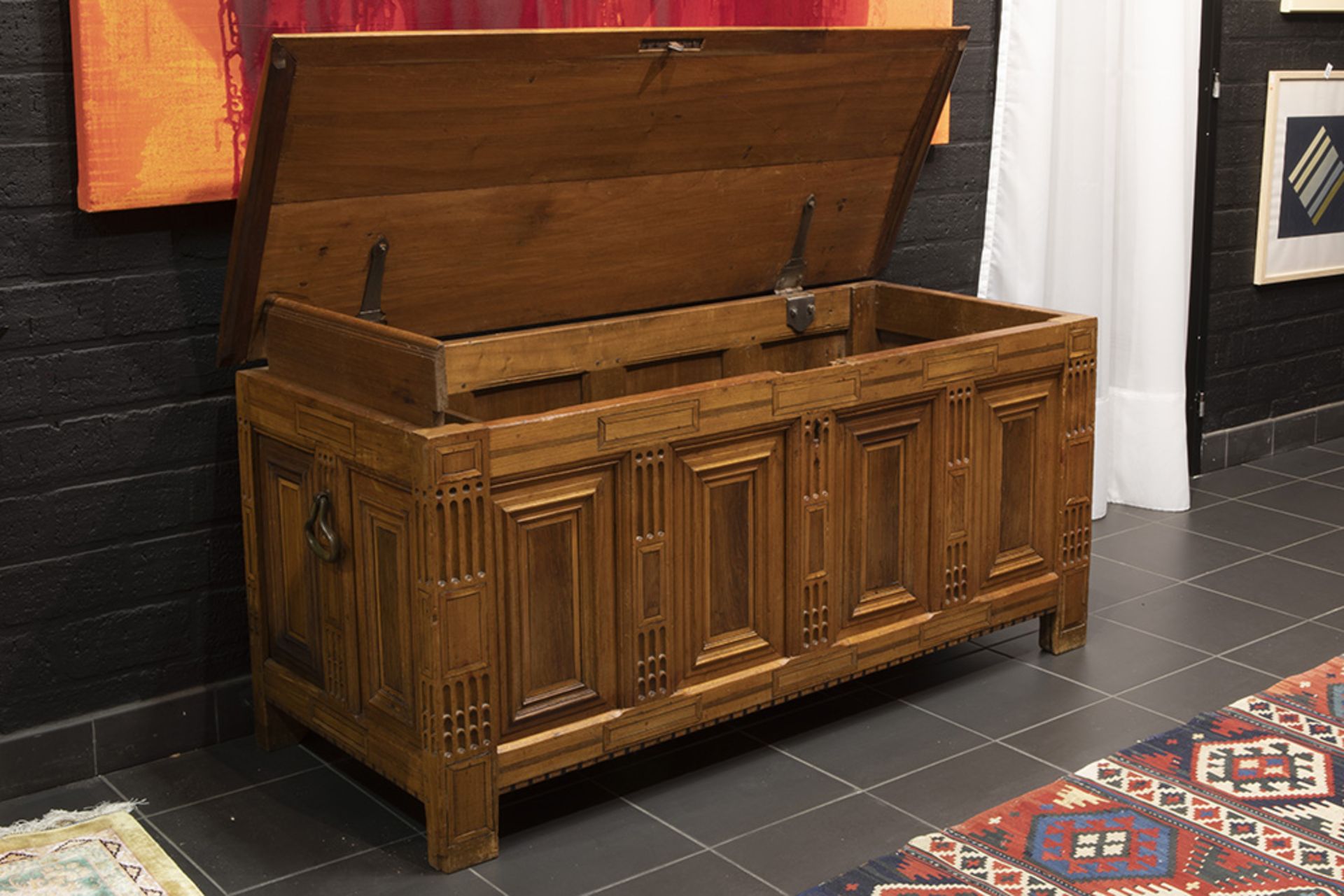 quite exceptional 17th Cent. Renaissance style chest (presumably made in a port city) in oak, walnut - Image 2 of 2