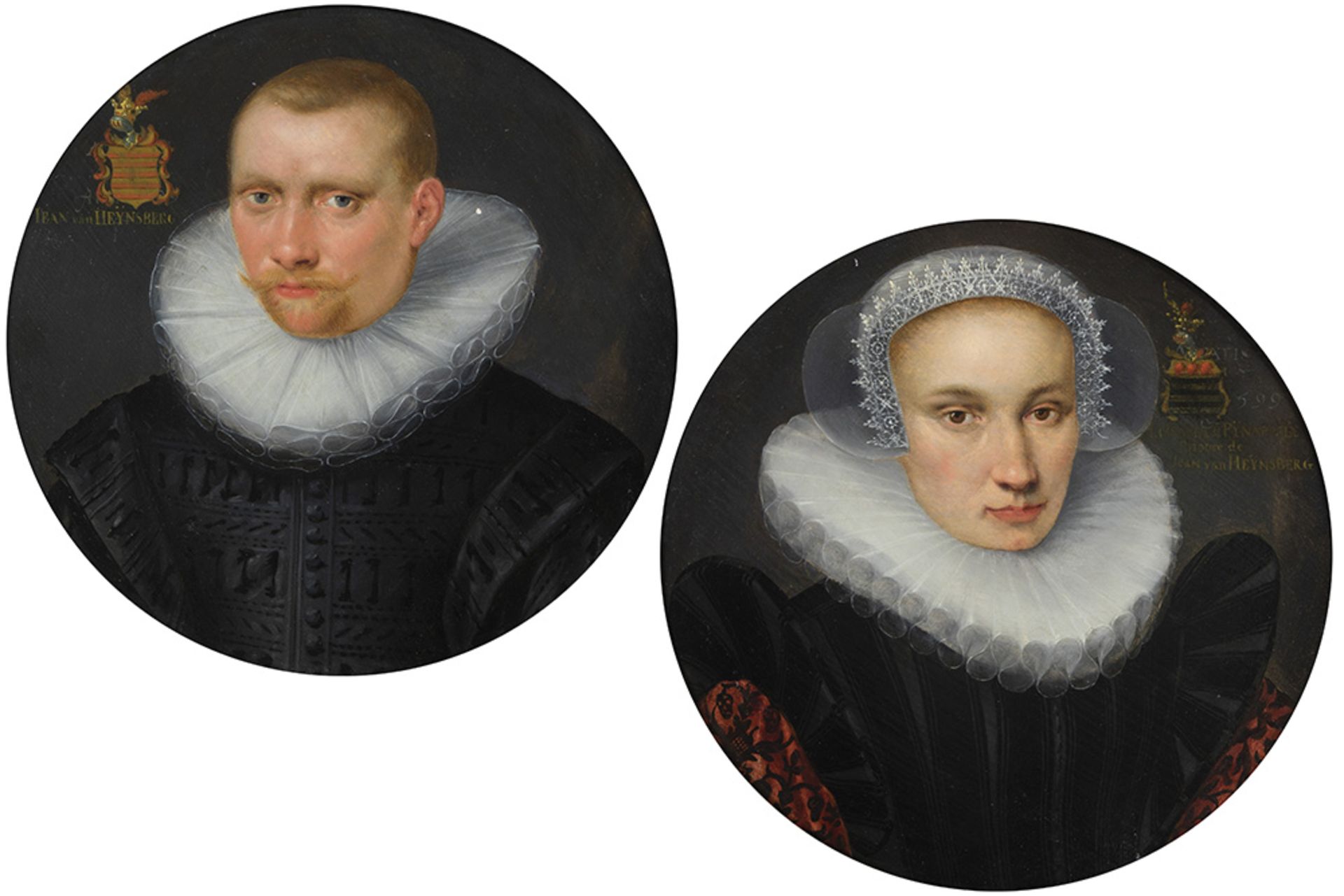 late 16th Cent. Flemish pendant of two round oil on panel with family portraits prov : the castle of - Image 2 of 10