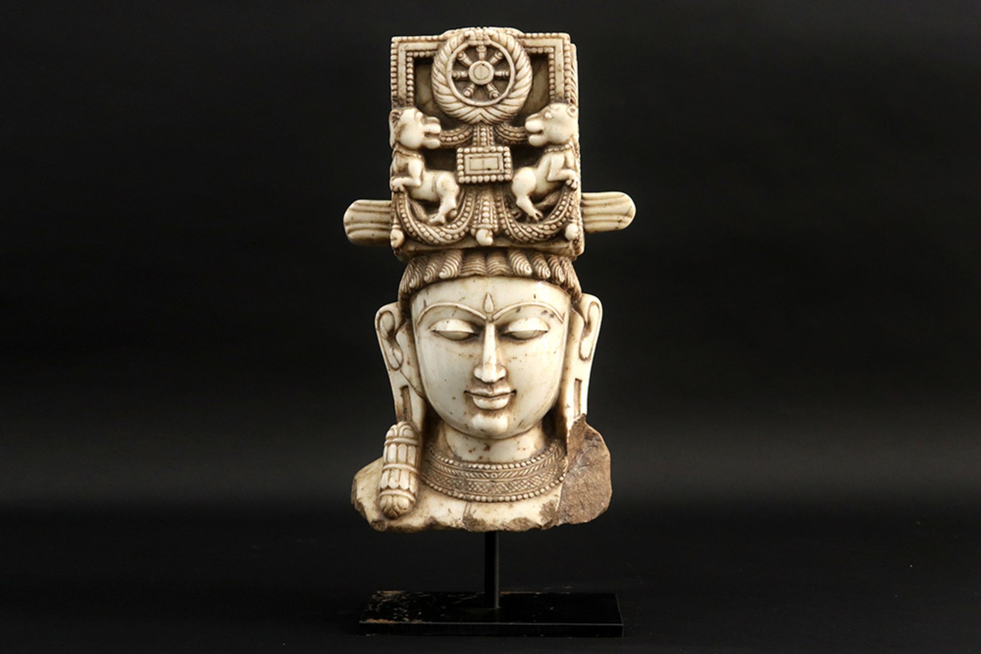 quite special 15th/16th Cent. Indian Gujarat "Head of a meditating Buddha" sculpture in white