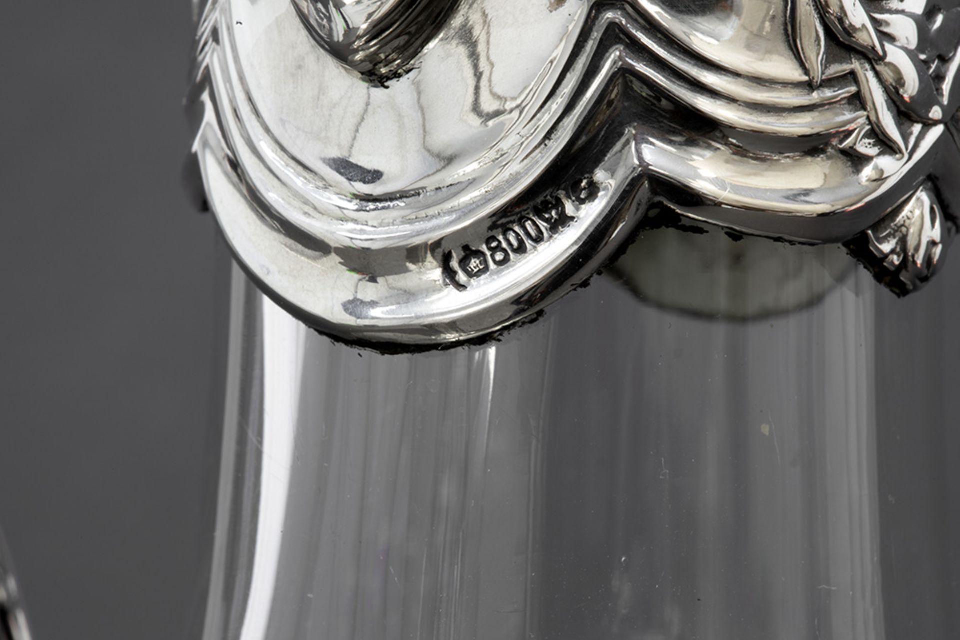 antique German decanter/claret jug in clear glass and marked silver || Antieke (wijn) karaf met - Bild 4 aus 5