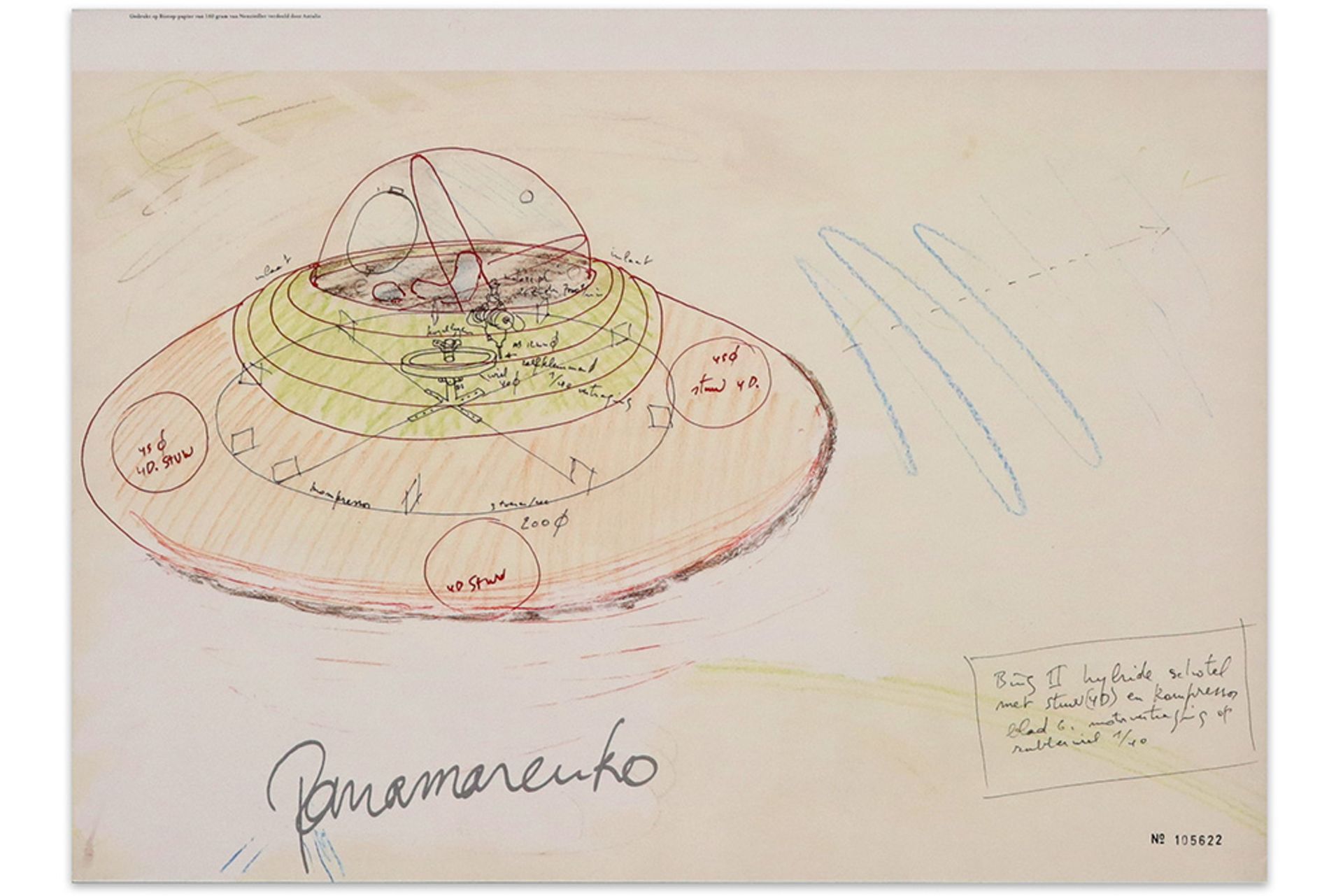 Panamarenko "Bing II hybrid dish" print in colors - signed in the print sold with the paper dd