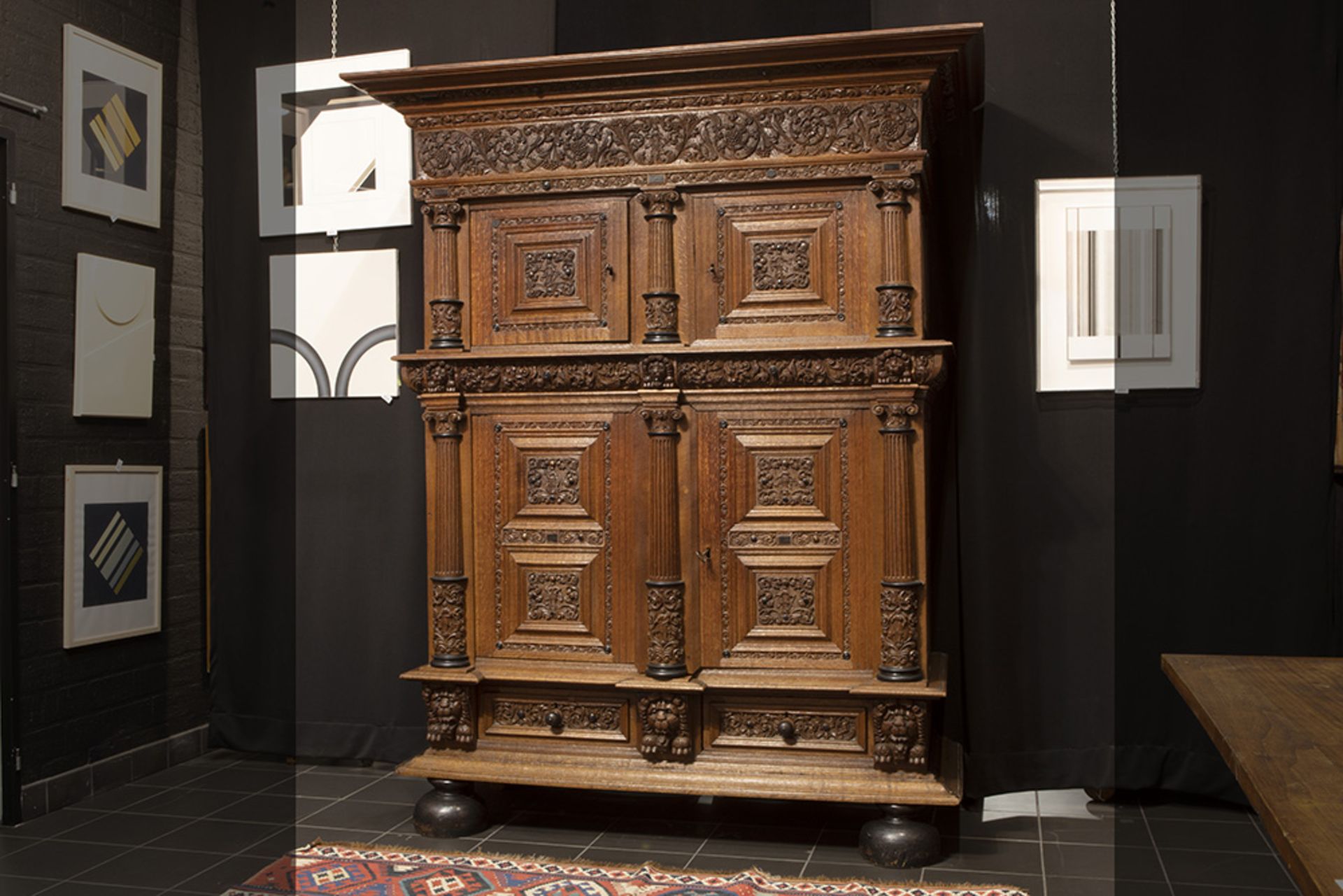 superb 17th Cent. Renaissance style cabinet in oak and ebony with very finely sculpted panels with