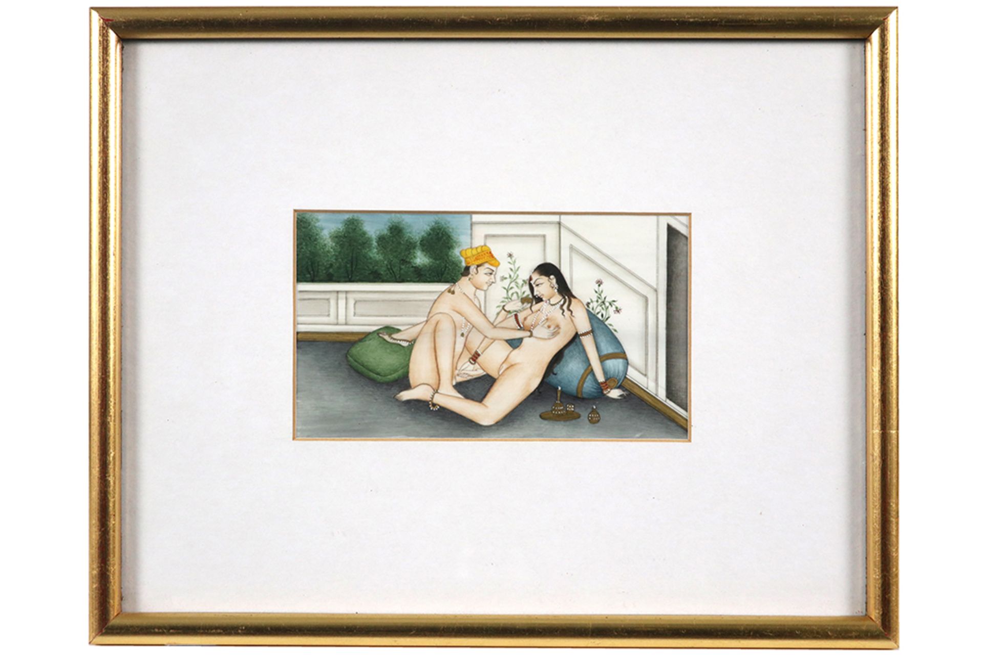 series of three Indian paintings with erotic scenes || Reeks van drie Indische schilderingen met - Bild 7 aus 8