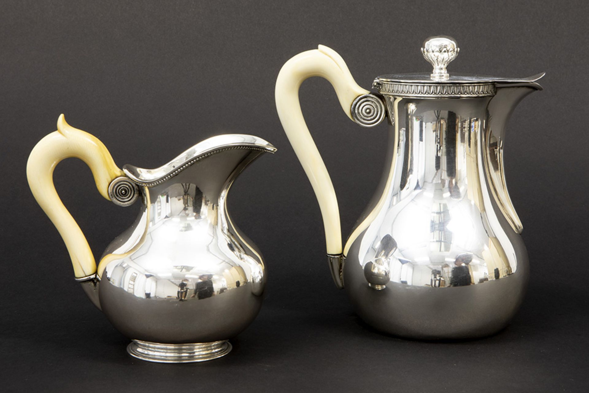 antique set of coffee pot and milk jug (each with ivory grip), the coffee pot is in marked and A. - Bild 2 aus 5