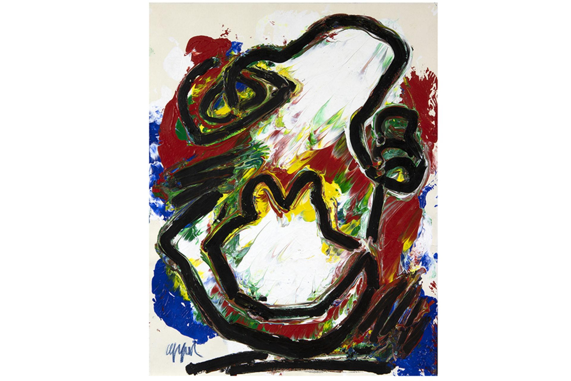 Karel Appel signed acrylpainting on paper (on canvas) to be dated in 1983 with certificate by '