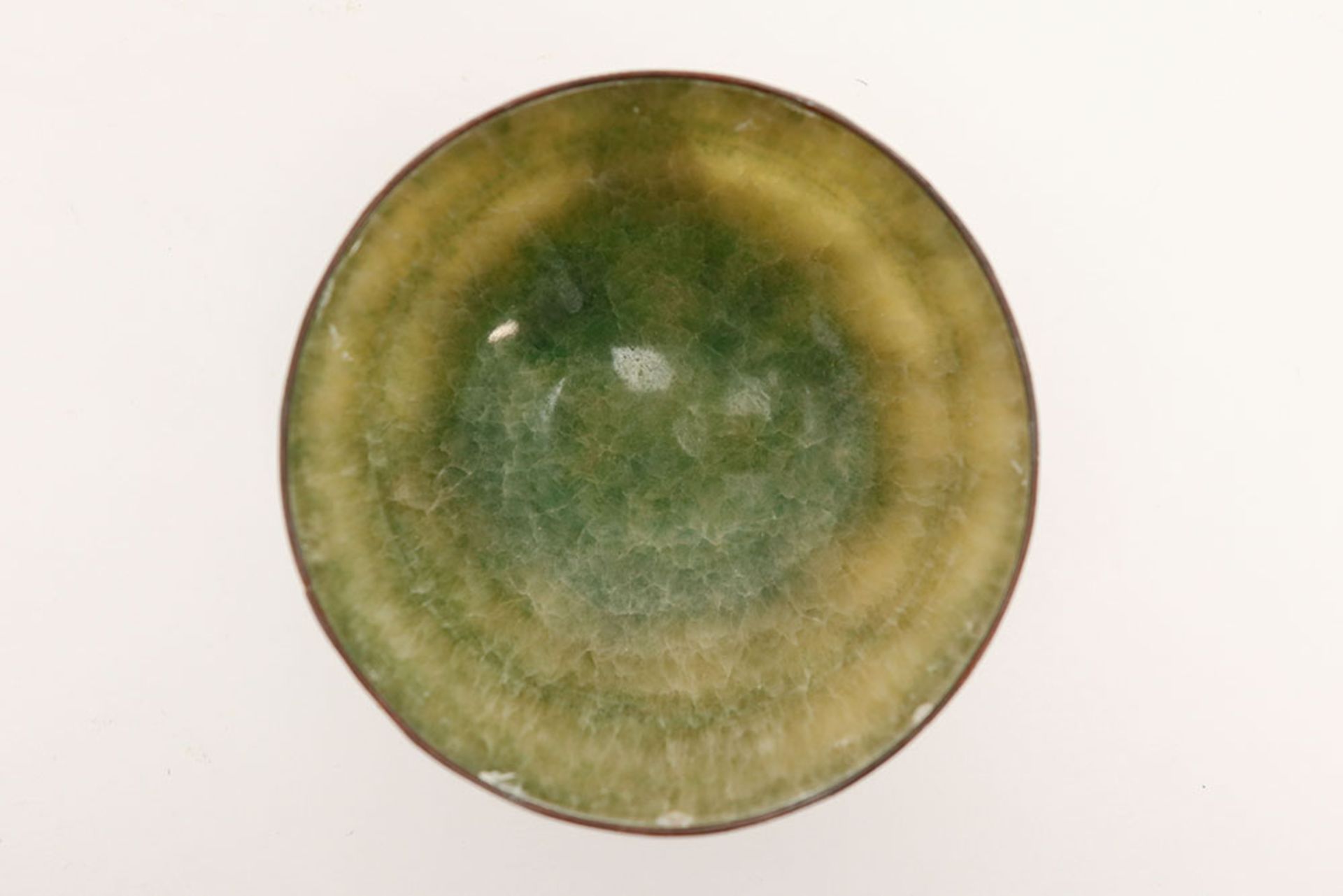 antique Chinese bowl in crackle glazed porcelain and a small Chinese marked bowl in a greenish stone - Image 6 of 7