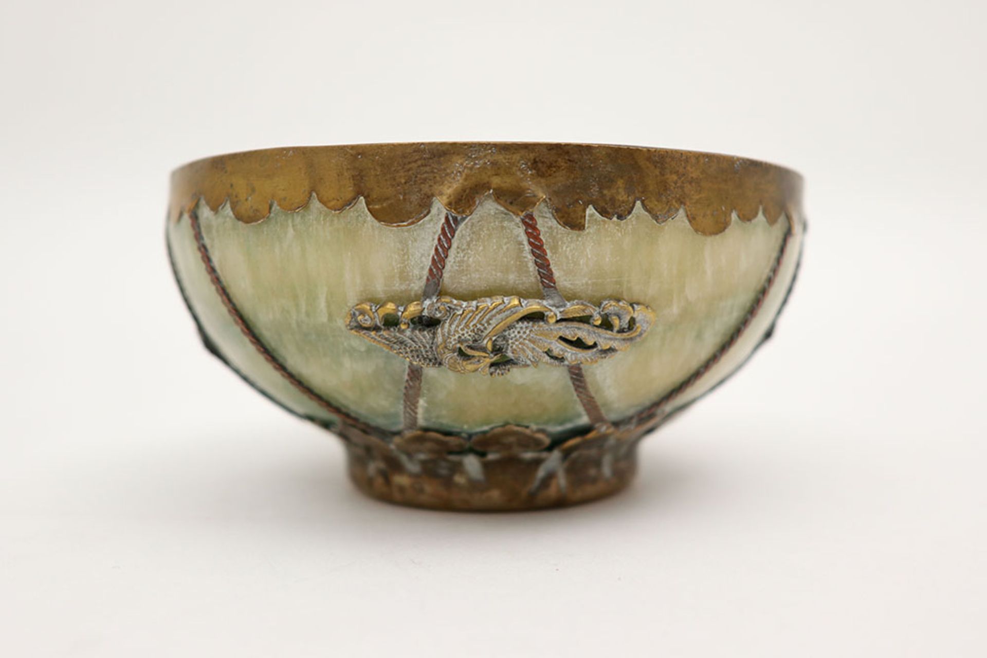 antique Chinese bowl in crackle glazed porcelain and a small Chinese marked bowl in a greenish stone - Image 7 of 7
