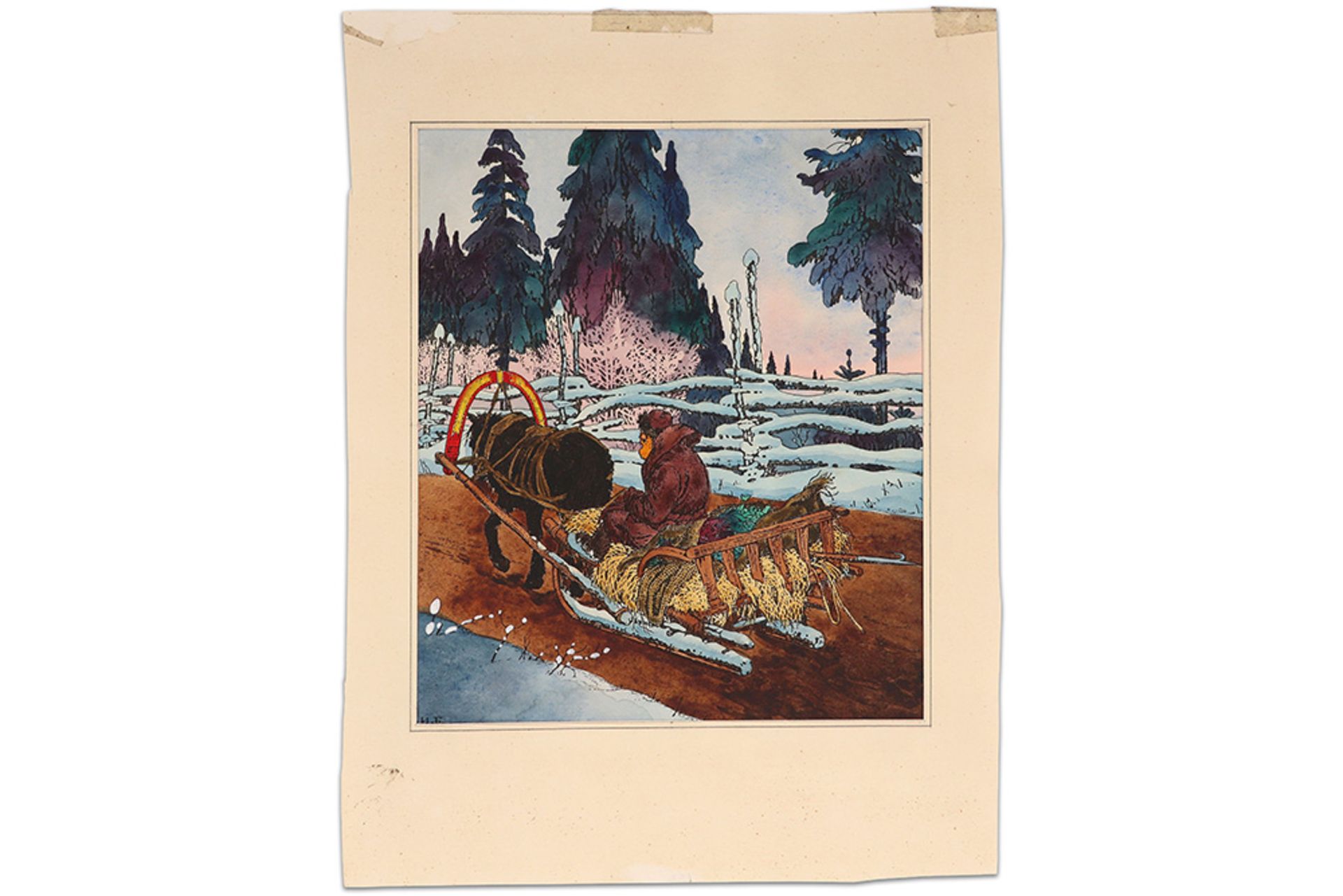 Ivan I. Bilibin "Fisherman on a sleigh" mixed media (gouache and aquarelle) - with his monogram || - Bild 3 aus 6