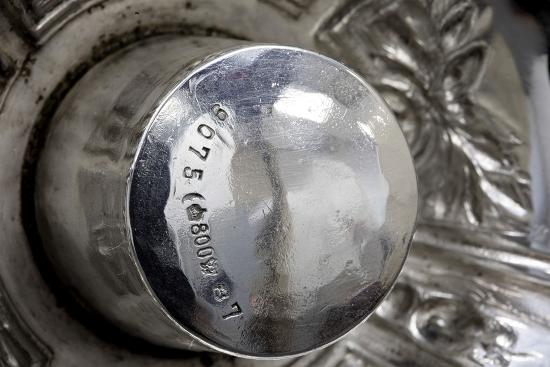 antique German decanter/claret jug in clear glass and marked silver || Antieke (wijn) karaf met - Bild 5 aus 5