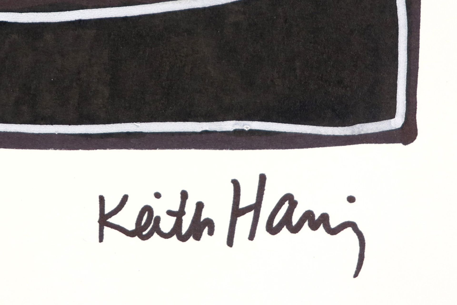 Keith Haring black felt tip pen drawing with typical figuration in a walking dog - signed || - Image 2 of 4