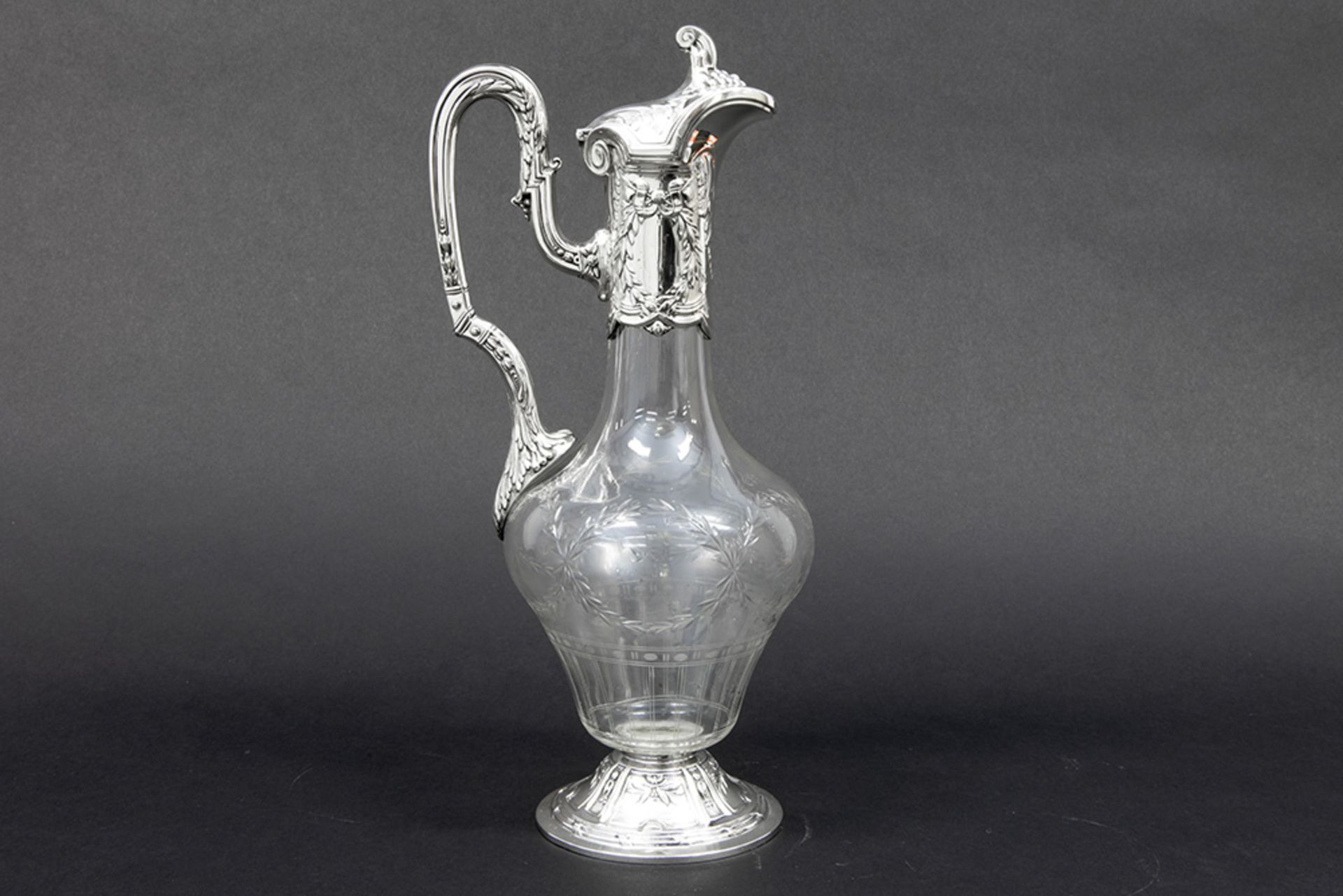 antique German decanter/claret jug in clear glass and marked silver || Antieke (wijn) karaf met - Bild 2 aus 5