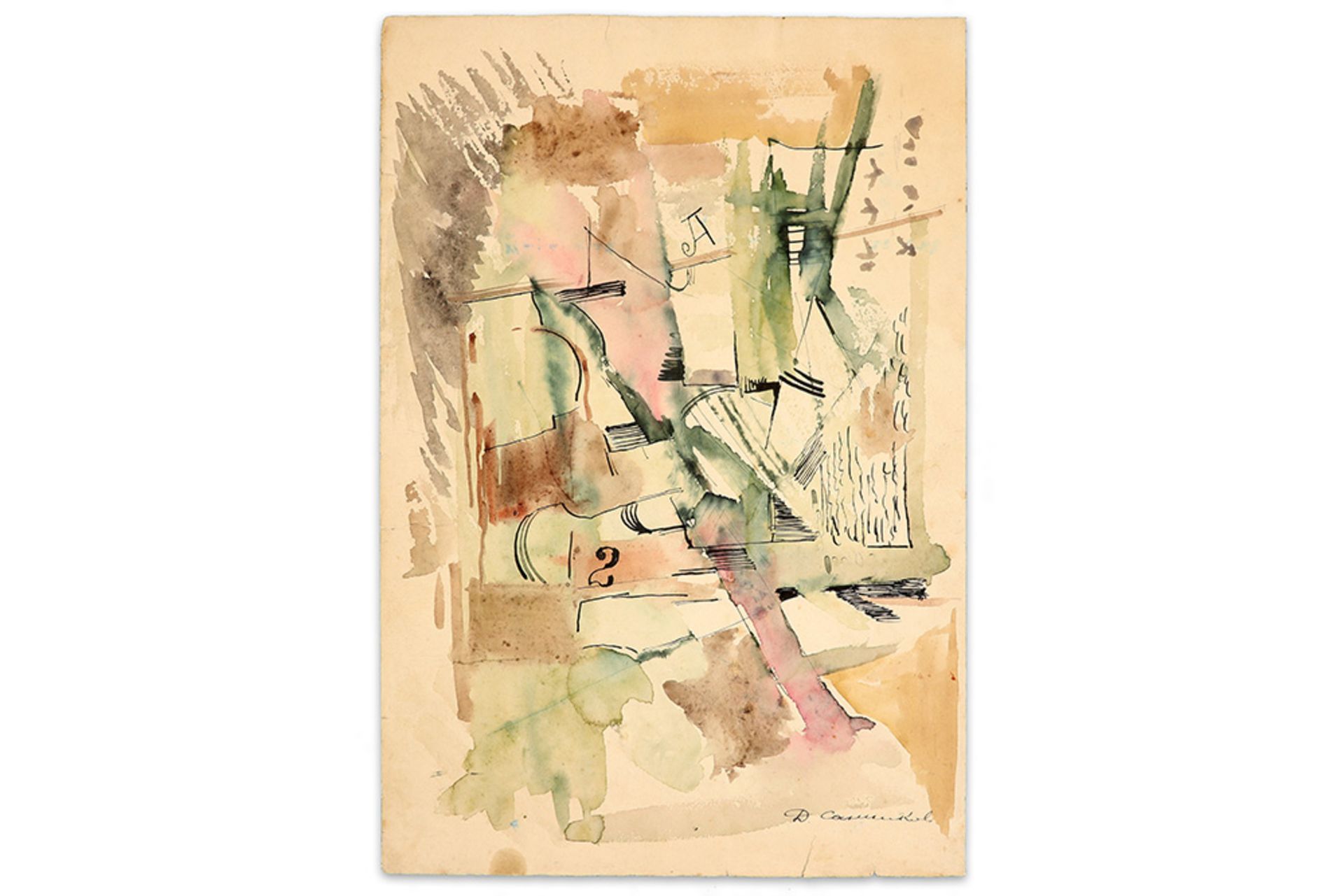 Dmitry Nikolaevich Sannikov abstract avant garde mixed media (ink and aquarelle - signed This artist