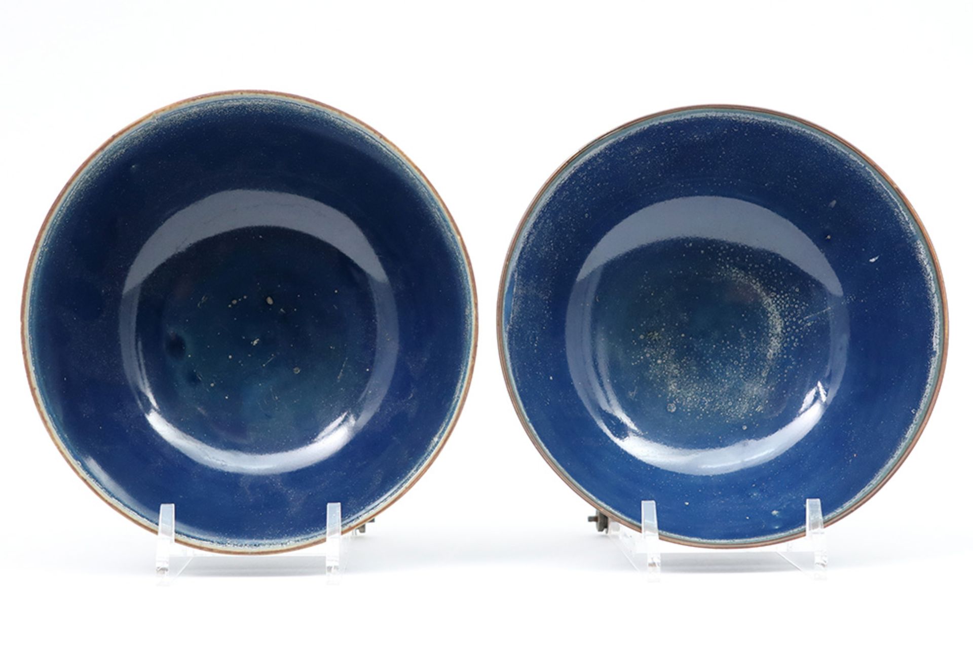 pair of 17th Cent. Chinese bowls in porcelain with a powder-blue glaze and each with a label of - Image 2 of 5