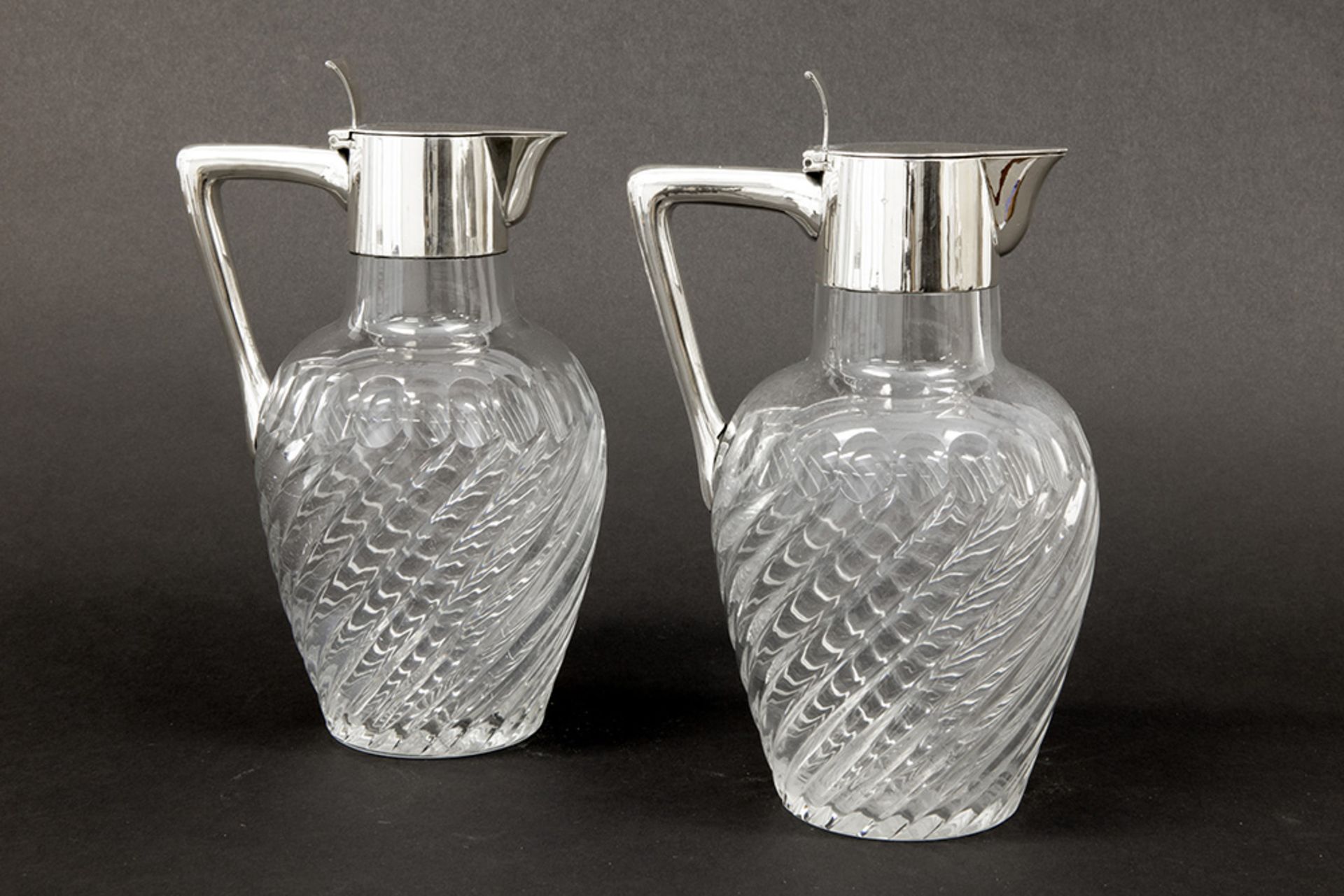 nice pair of "Gebr. Sommé" signed decanters/water jugs in clear glass and German 800 marked - Bild 2 aus 5