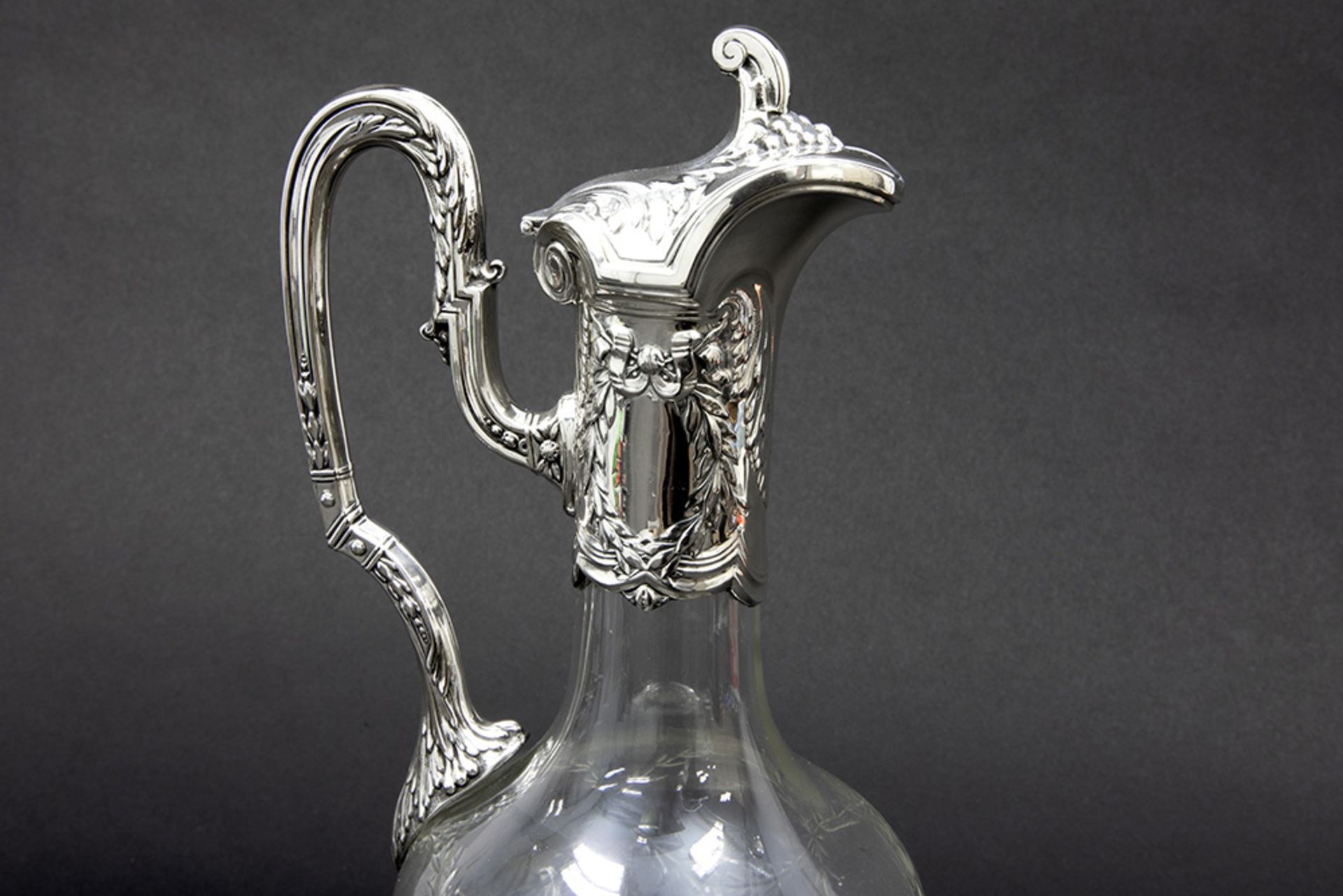antique German decanter/claret jug in clear glass and marked silver || Antieke (wijn) karaf met - Bild 3 aus 5