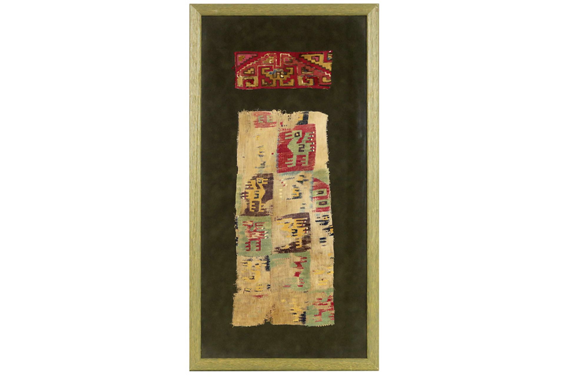 two pieces of Coptic textile, framed together & two small pieces of antique Peruvian textile - - Image 5 of 7