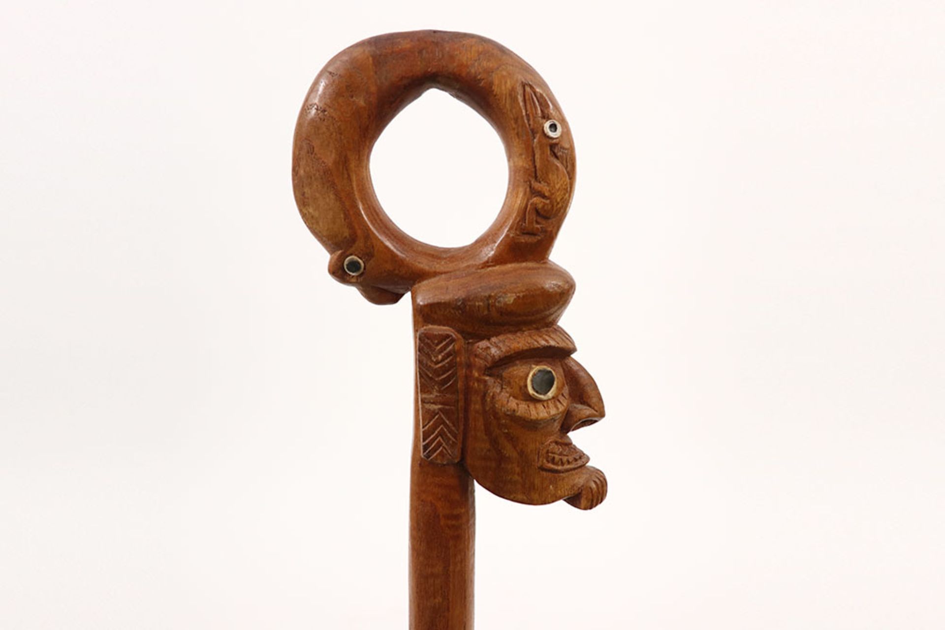 probably late 19th Cent. Easter Island chief's staff in (acacia ?) wood with as top a stylised - Image 3 of 3