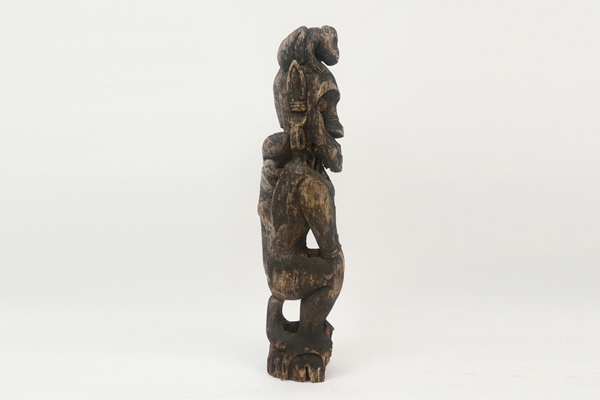 original Bahau Dayak sculpture in wood with the represenstation of a mythical figure with an - Image 3 of 4