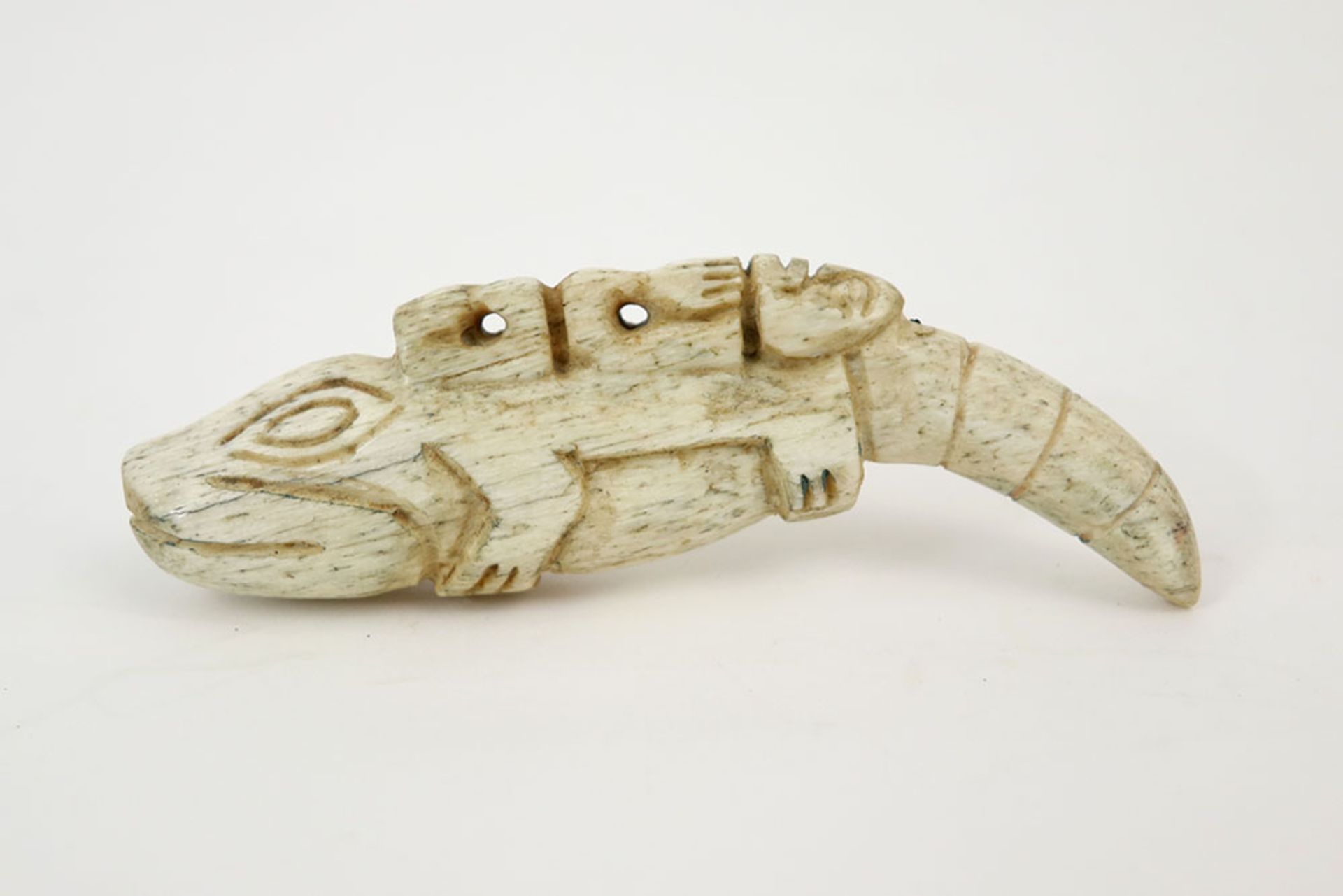 20th Cent. North West American Tlingit sculpture/sharm in cetacean bone with the typical - Image 2 of 4