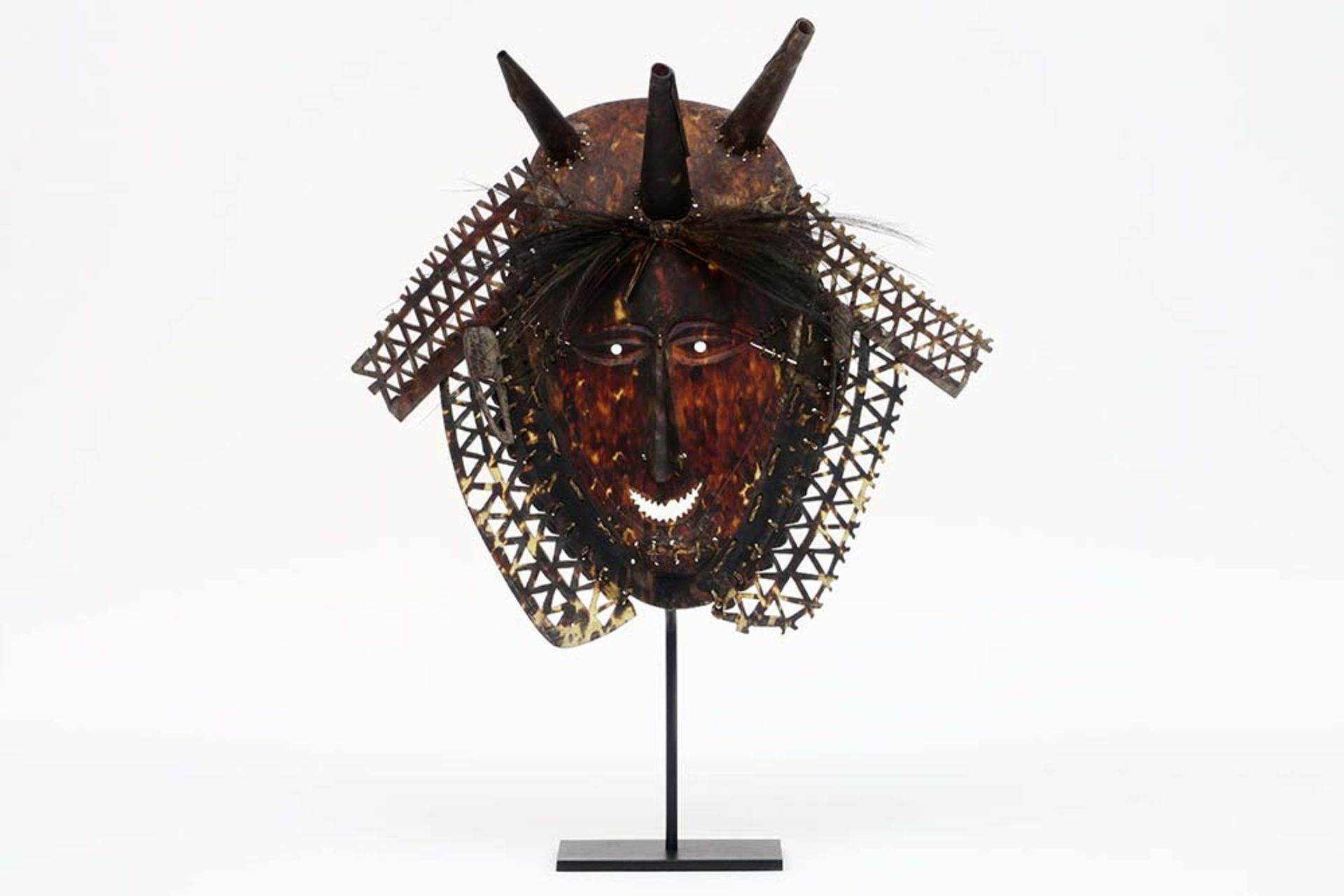 20th Cent. Torres Islands "buk" (or krar or kara), a ceremonial dance mask in tortoiseshell, vegetal