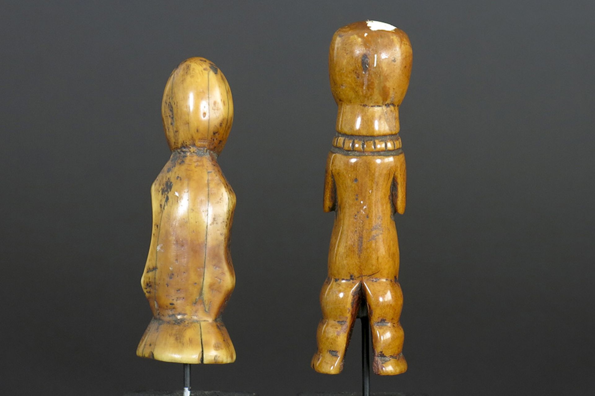 two African Congolese 'Lega' human figure sculptures in ivory with nice patina - one is the head - Image 2 of 3