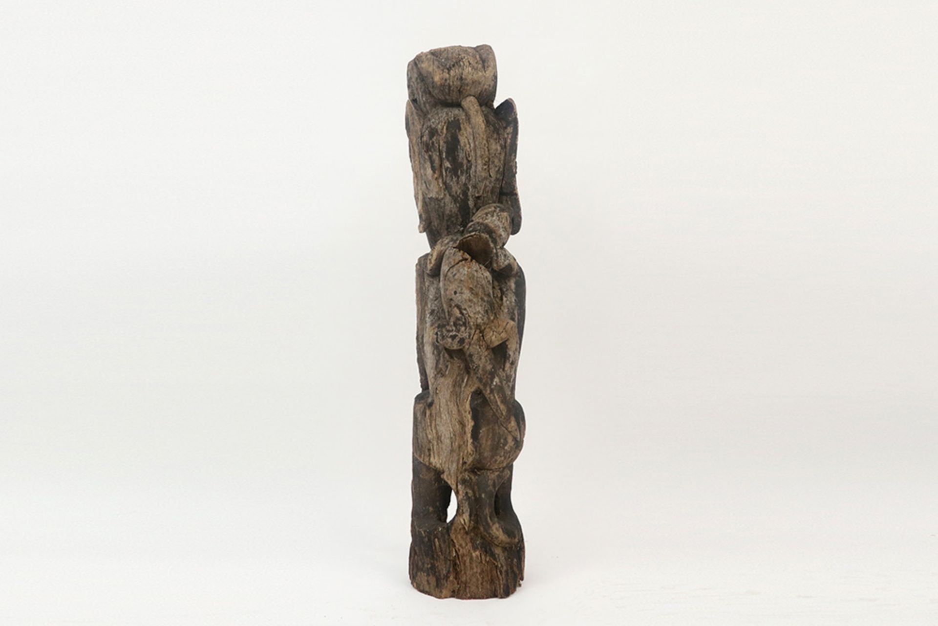 original Bahau Dayak sculpture in wood with the represenstation of a mythical figure with an - Image 4 of 4