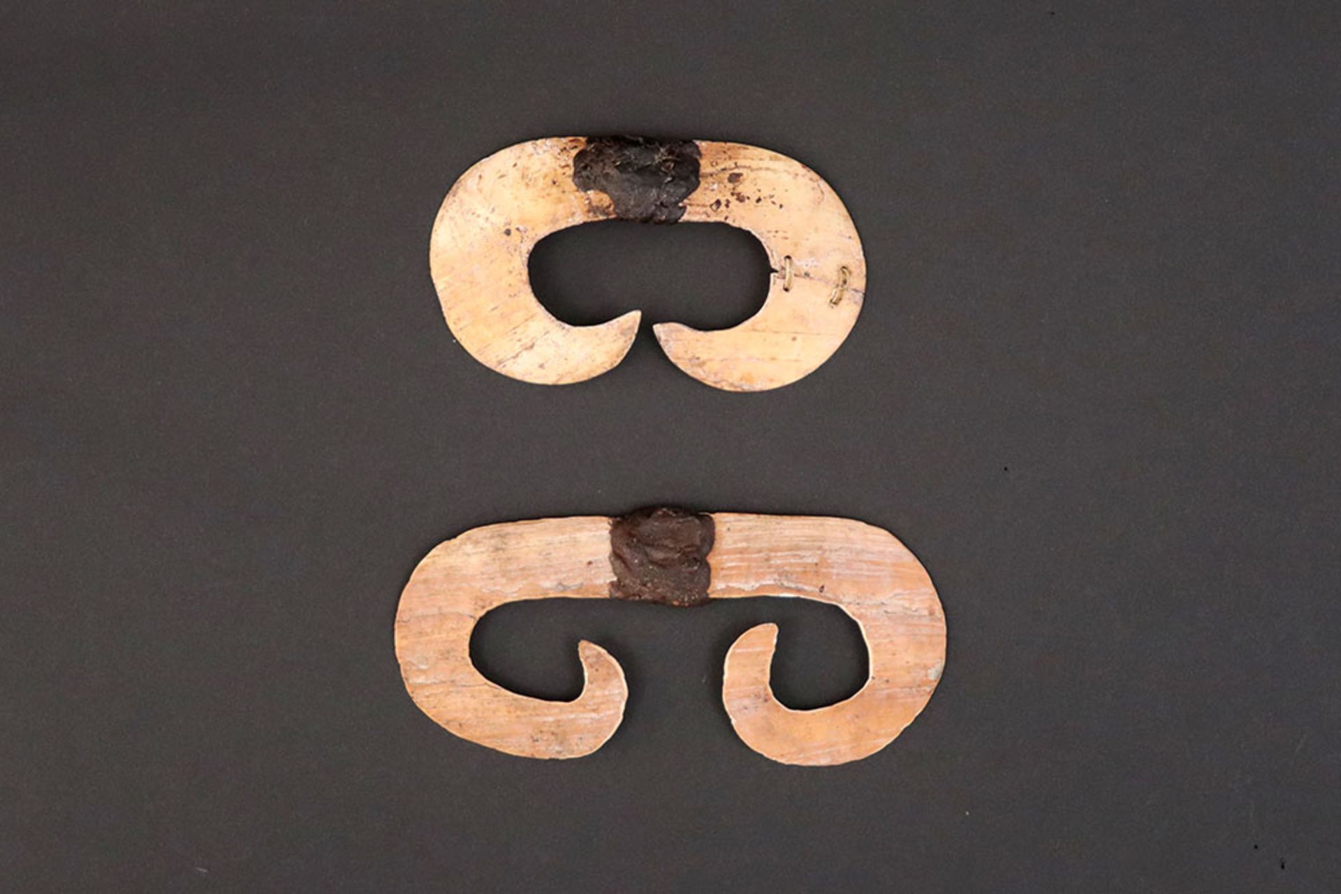 two 1st half of the 20th Cent. Papua New Guinean "Asmat" nose ornaments in shell and resin ||