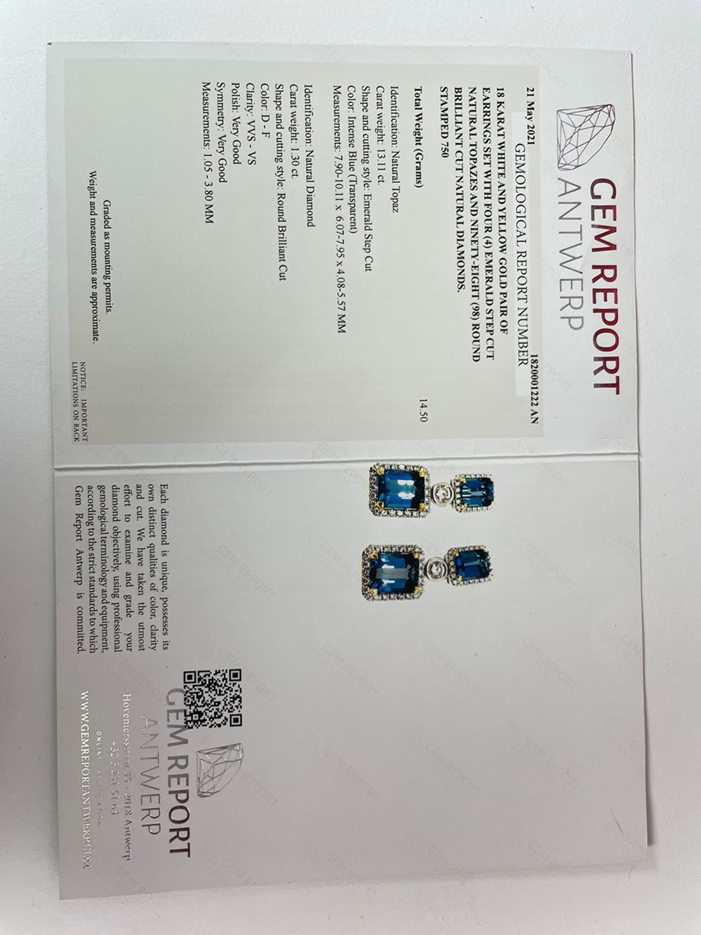 pair of superb and classy earrings in white gold (18 carat) with 13,11 carat of rare "London Blue" - Bild 2 aus 2