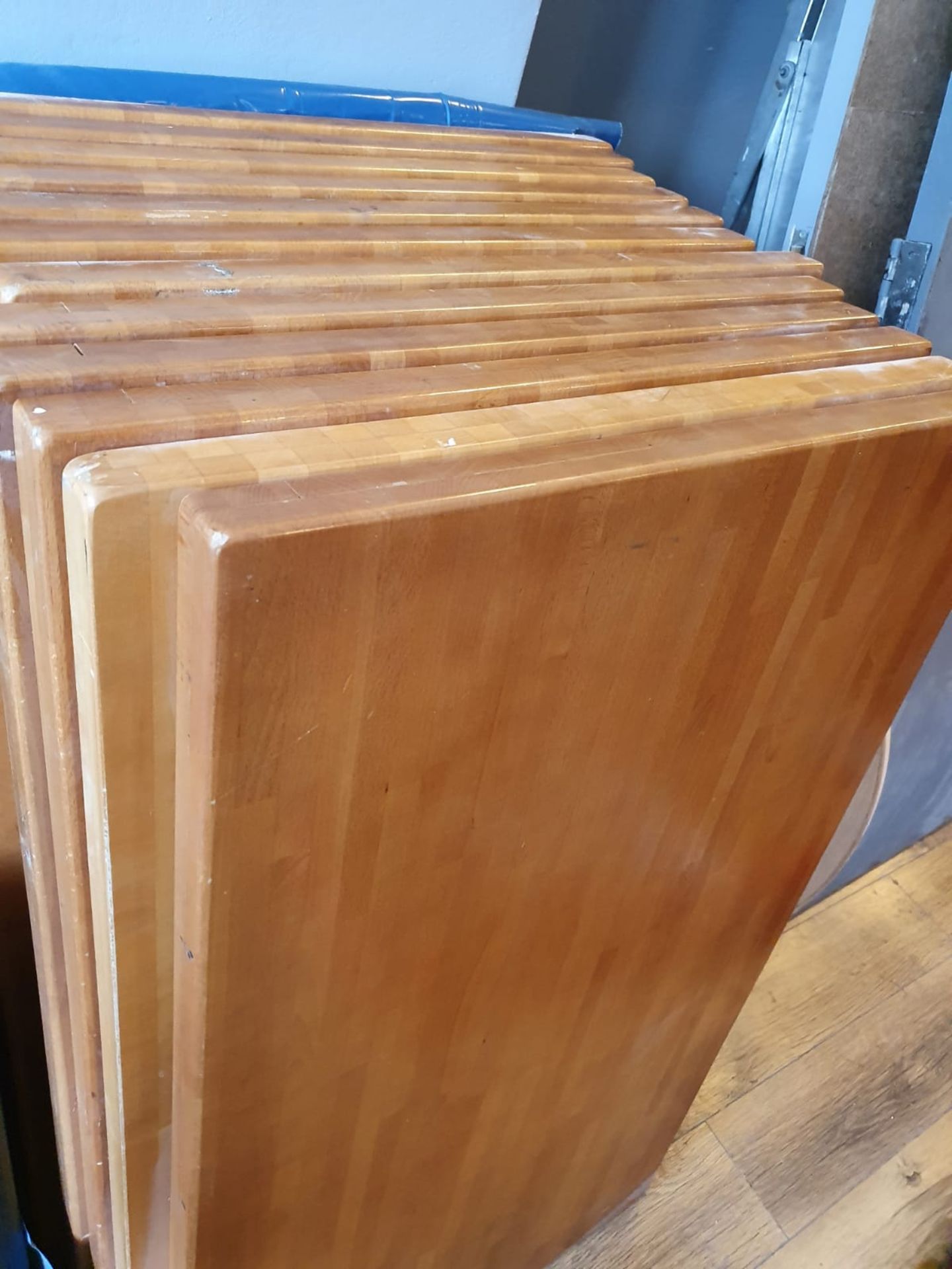 10 LONG SOLID WOOD RESTAURANT TABLE TOPS NO RESERVE SEE DESCRIPTION FOR SIZES