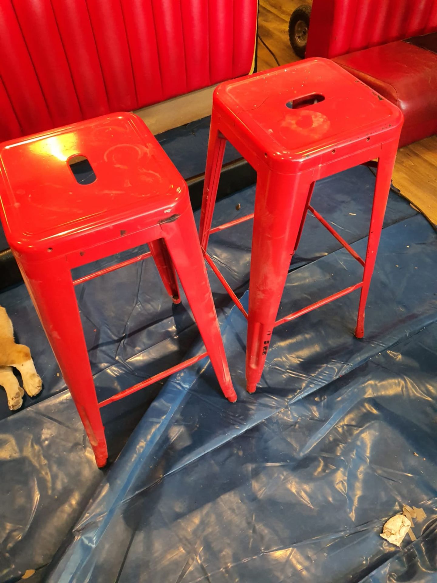 2 METAL RED STOOLS